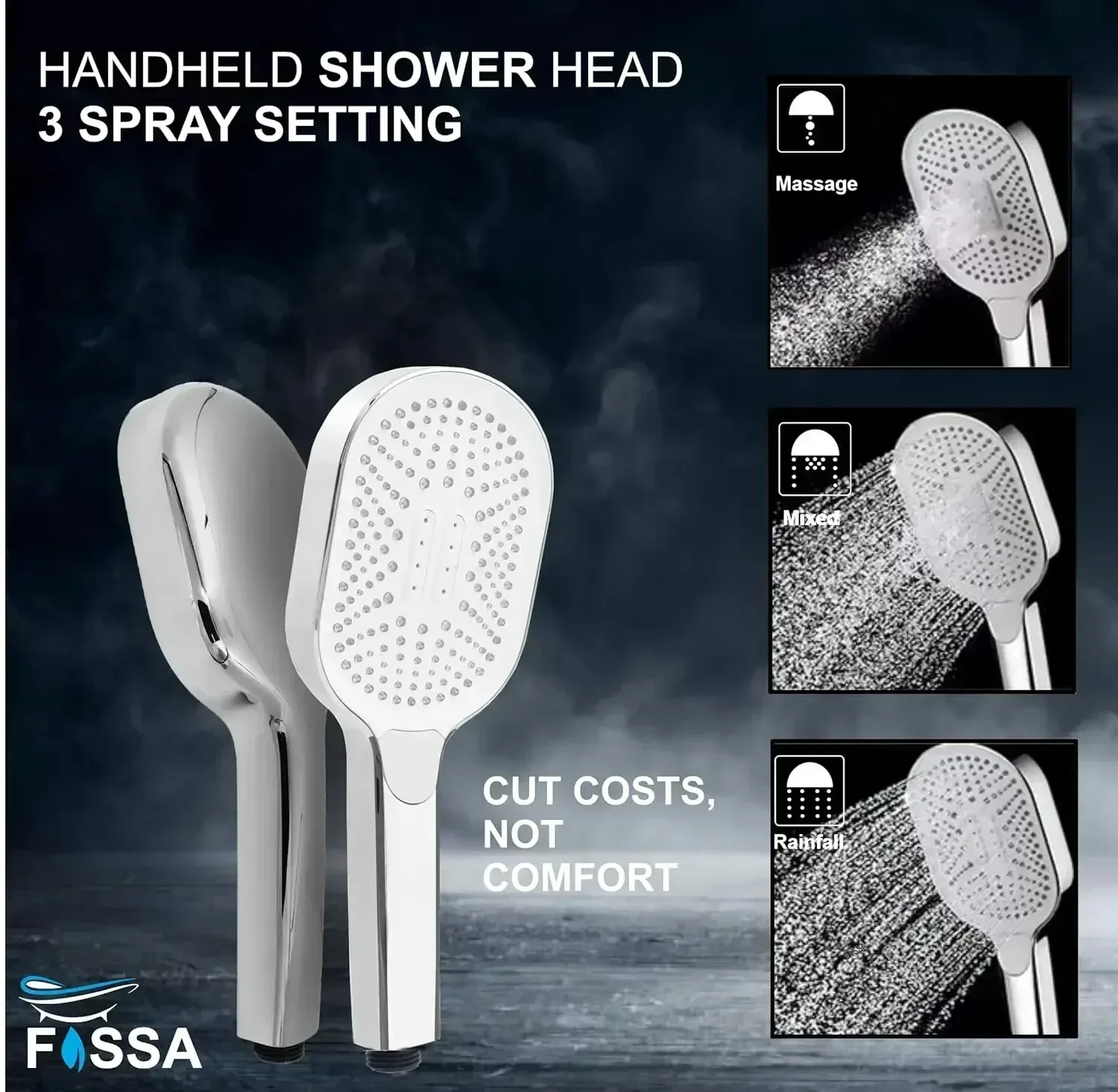 ABS White Hand Shower with 3 Spray Modes High-Pressure Bathroom Shower Head White - Image 3
