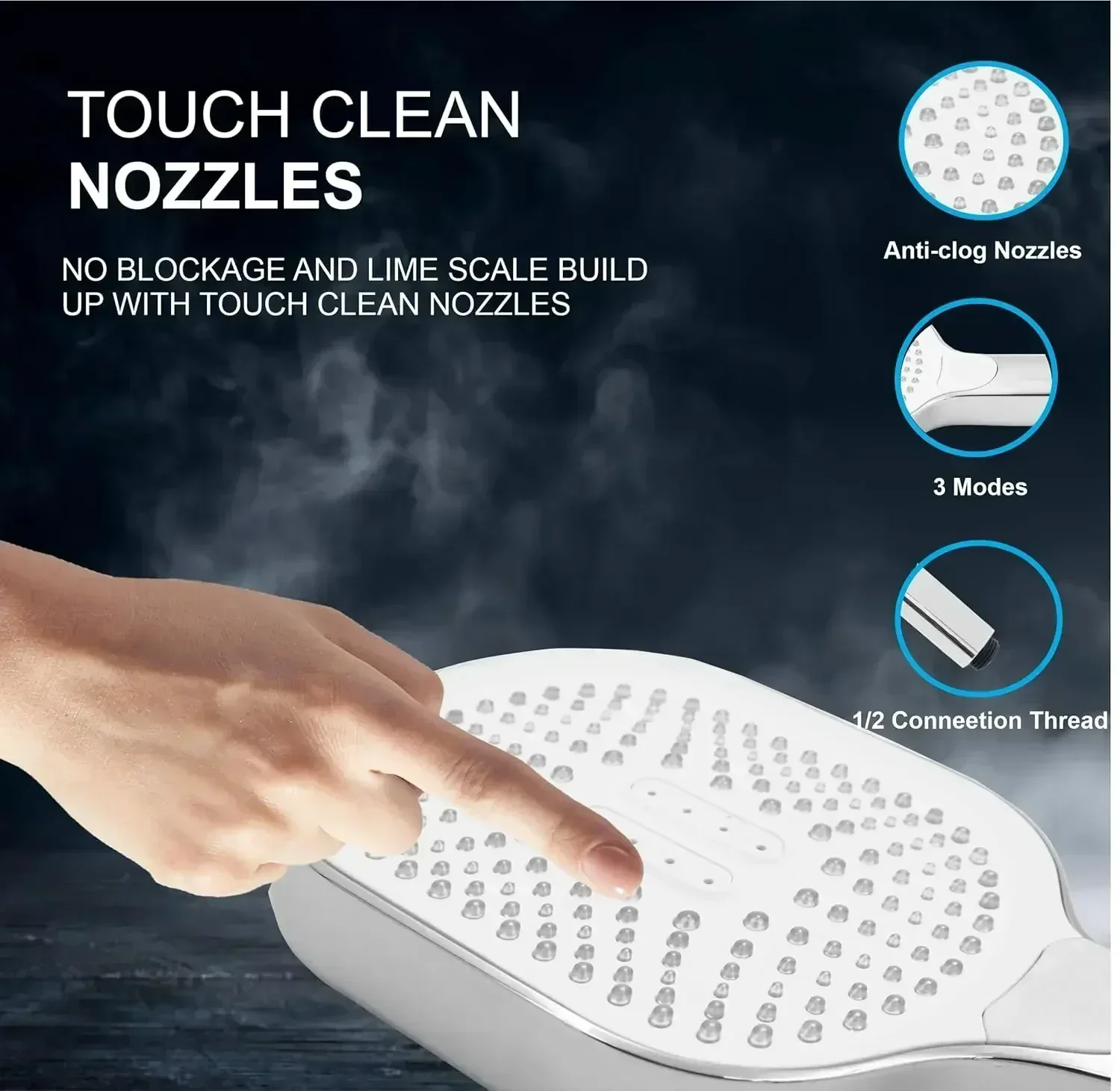 ABS White Hand Shower with 3 Spray Modes High-Pressure Bathroom Shower Head White - Image 4