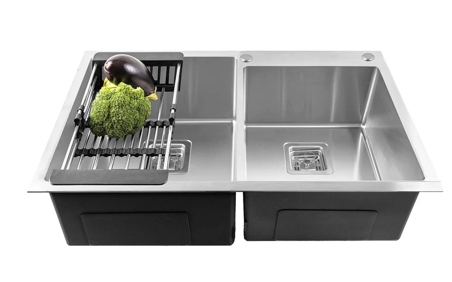 Double Bowl Tap Hole Handmade 304 Stainless Steel Kitchen Sink (37X18x10)