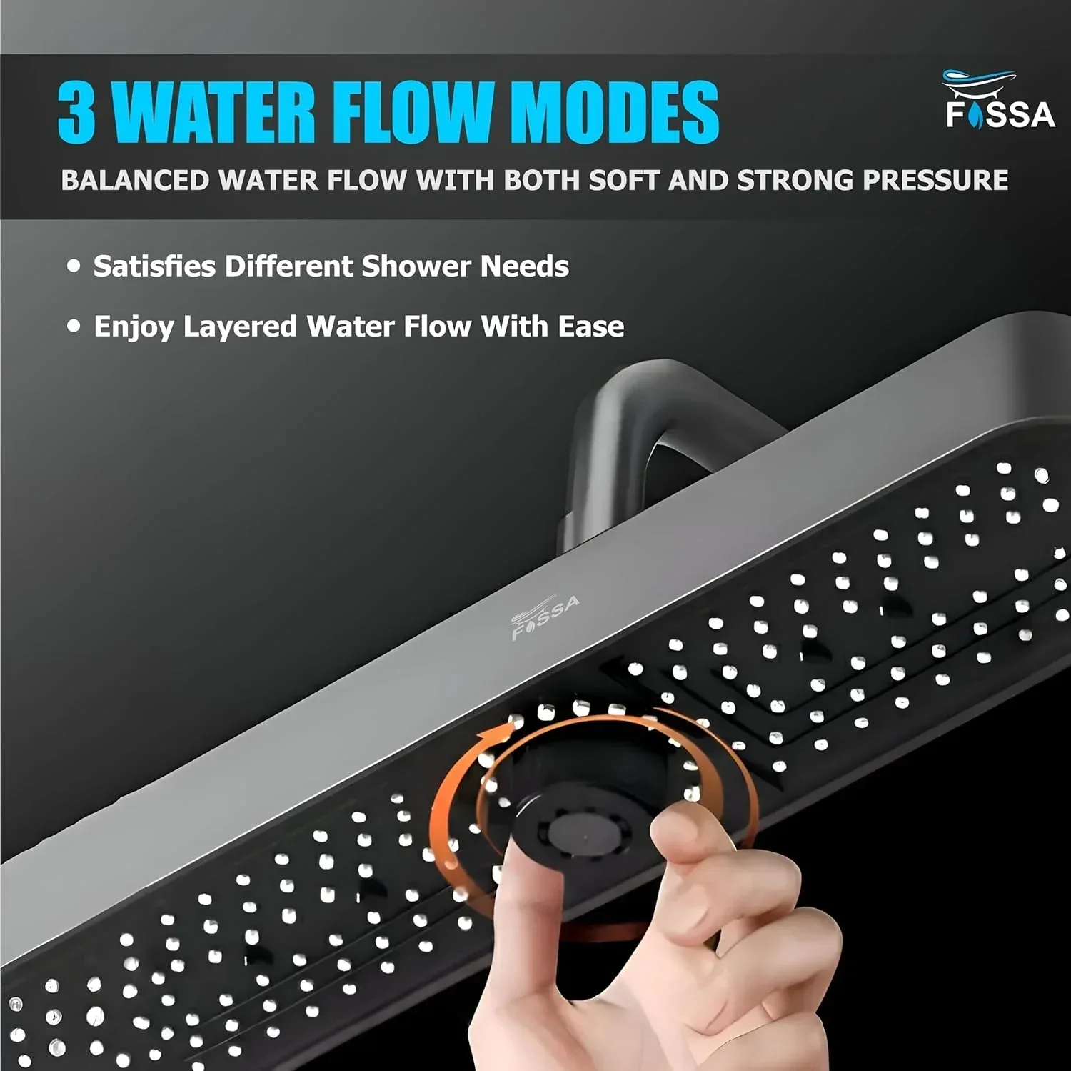 Helios 48cm ABS Black Finish Overhead Shower Without Arm - Image 4