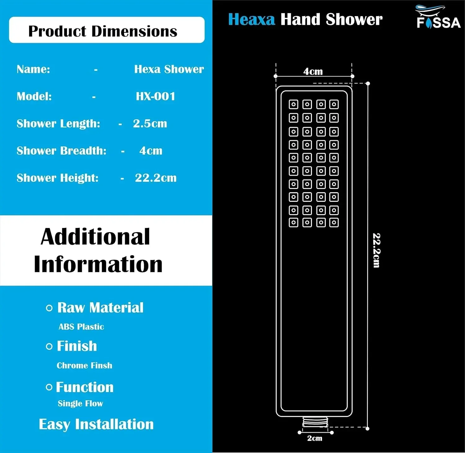 Hexa Abs Chrome Finish Hand Shower With 1.5 Meter 304- Grade Stainless Steel Hose Pipe & Hook - Image 2