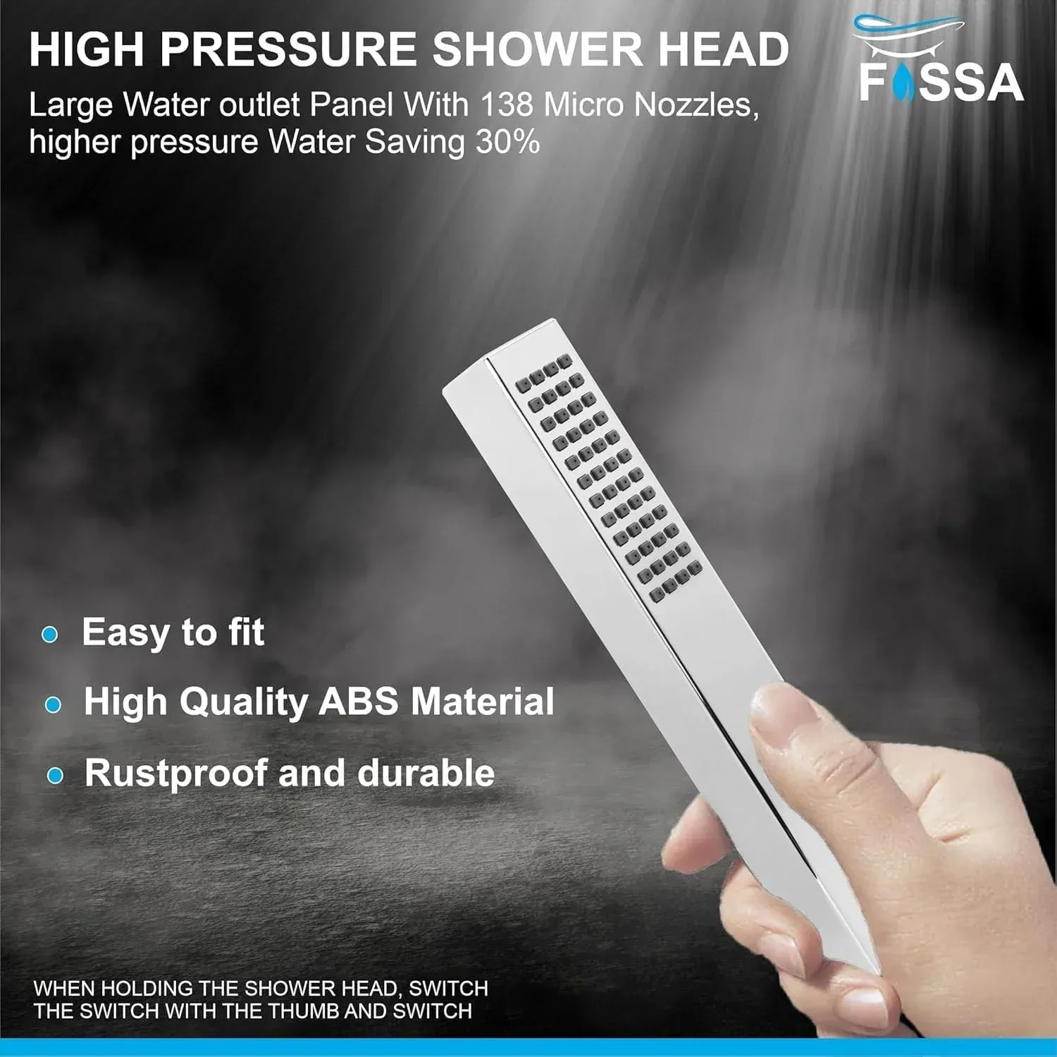 Hexa Abs Chrome Finish Hand Shower With 1.5 Meter 304- Grade Stainless Steel Hose Pipe & Hook - Image 4