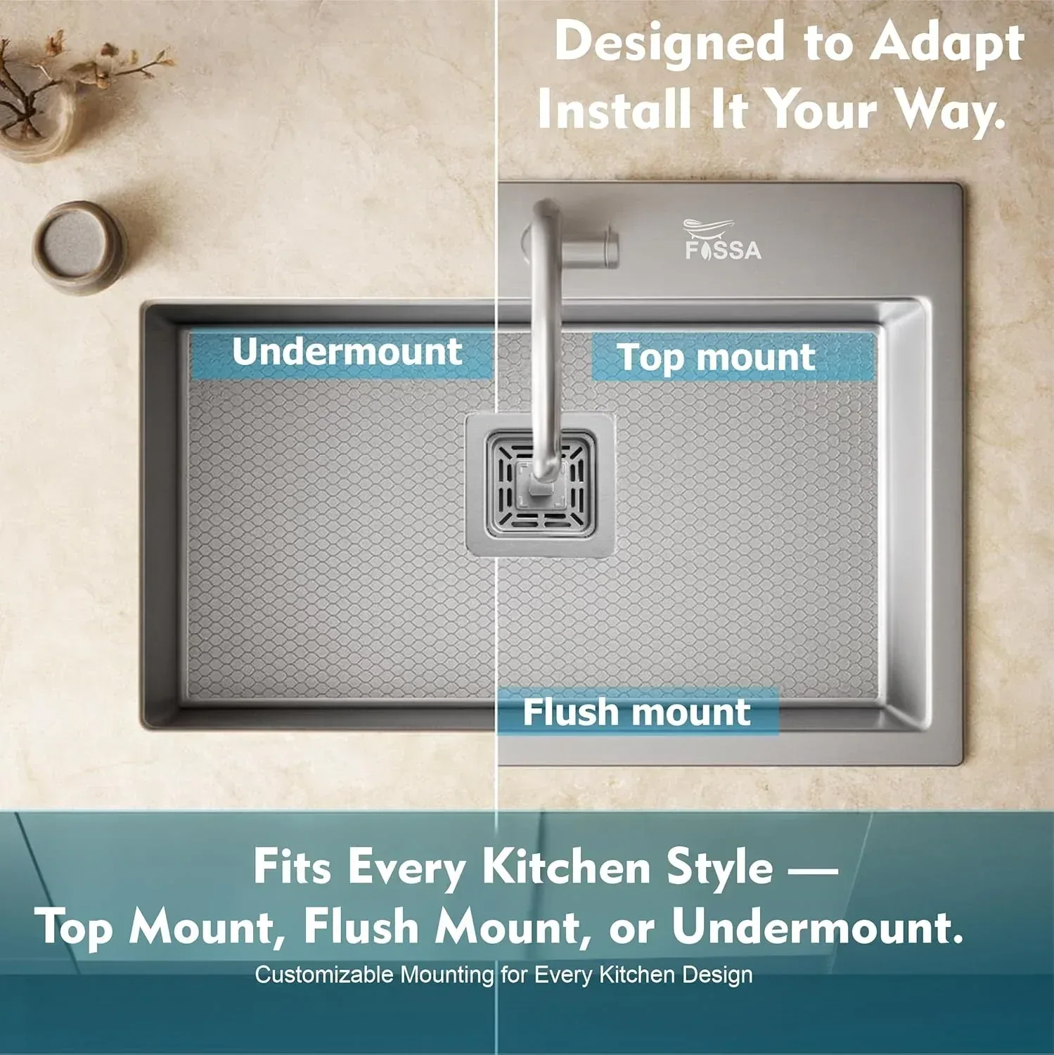 Honeycomb Embossed (24"x18"x09" ) Inch Single Bowl With Tap Hole Silver Kitchen Sink with Nano Coating - Image 5