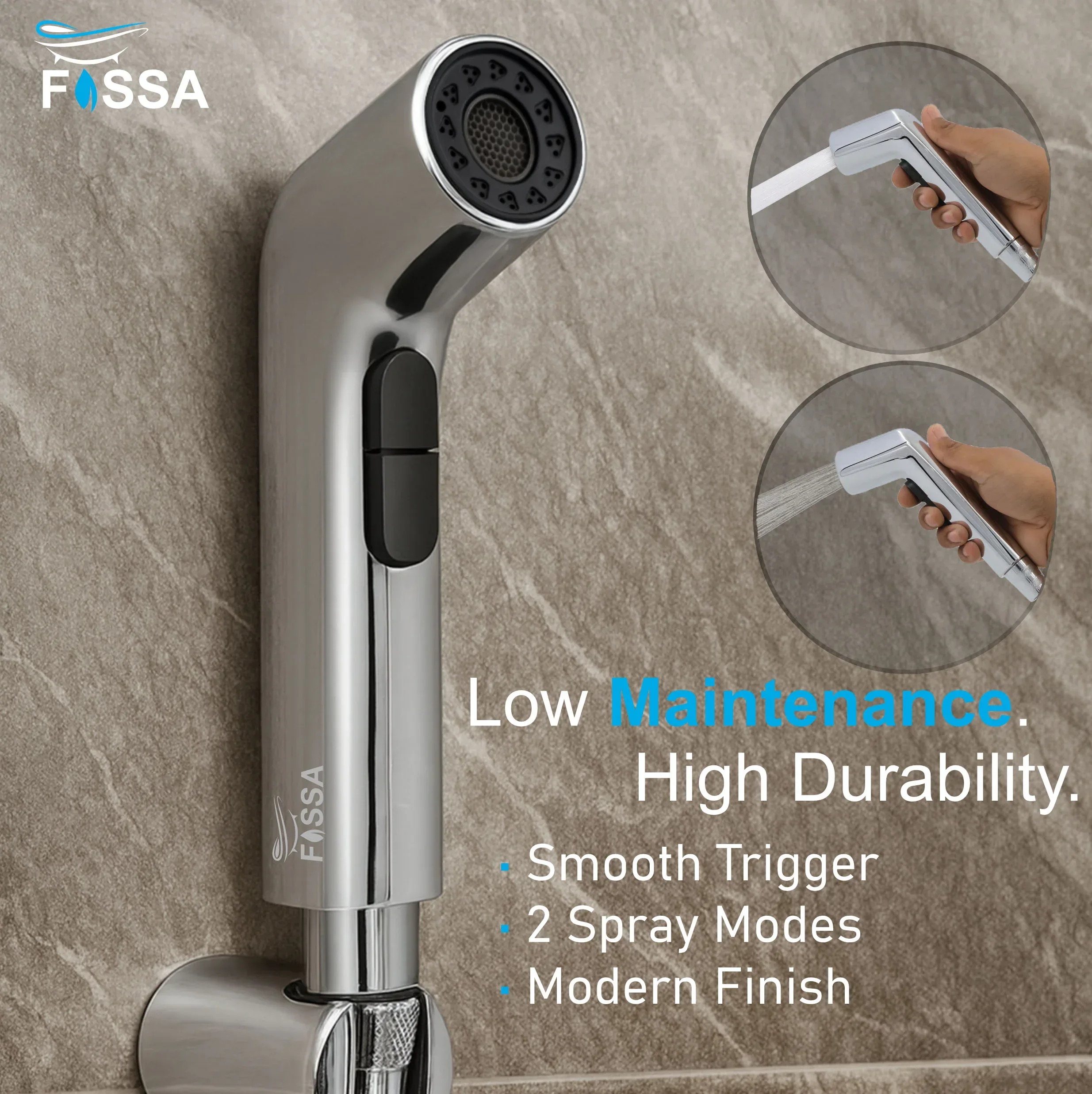Hydra Silver ABS Health Faucet with 1 Meter 304-Grade SS Hose Pipe & Hook - Image 2