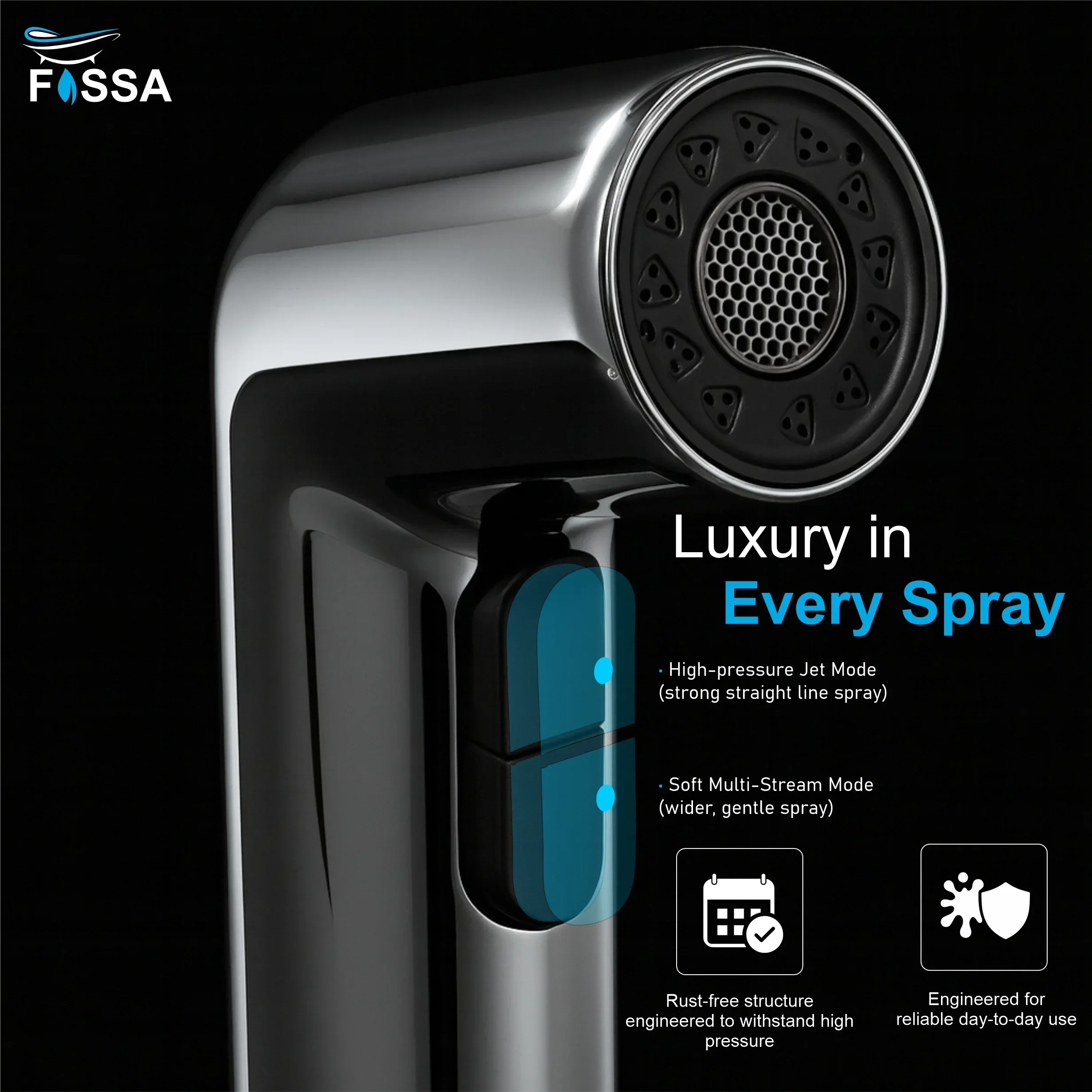 Hydra Silver ABS Health Faucet with 1 Meter 304-Grade SS Hose Pipe & Hook - Image 4