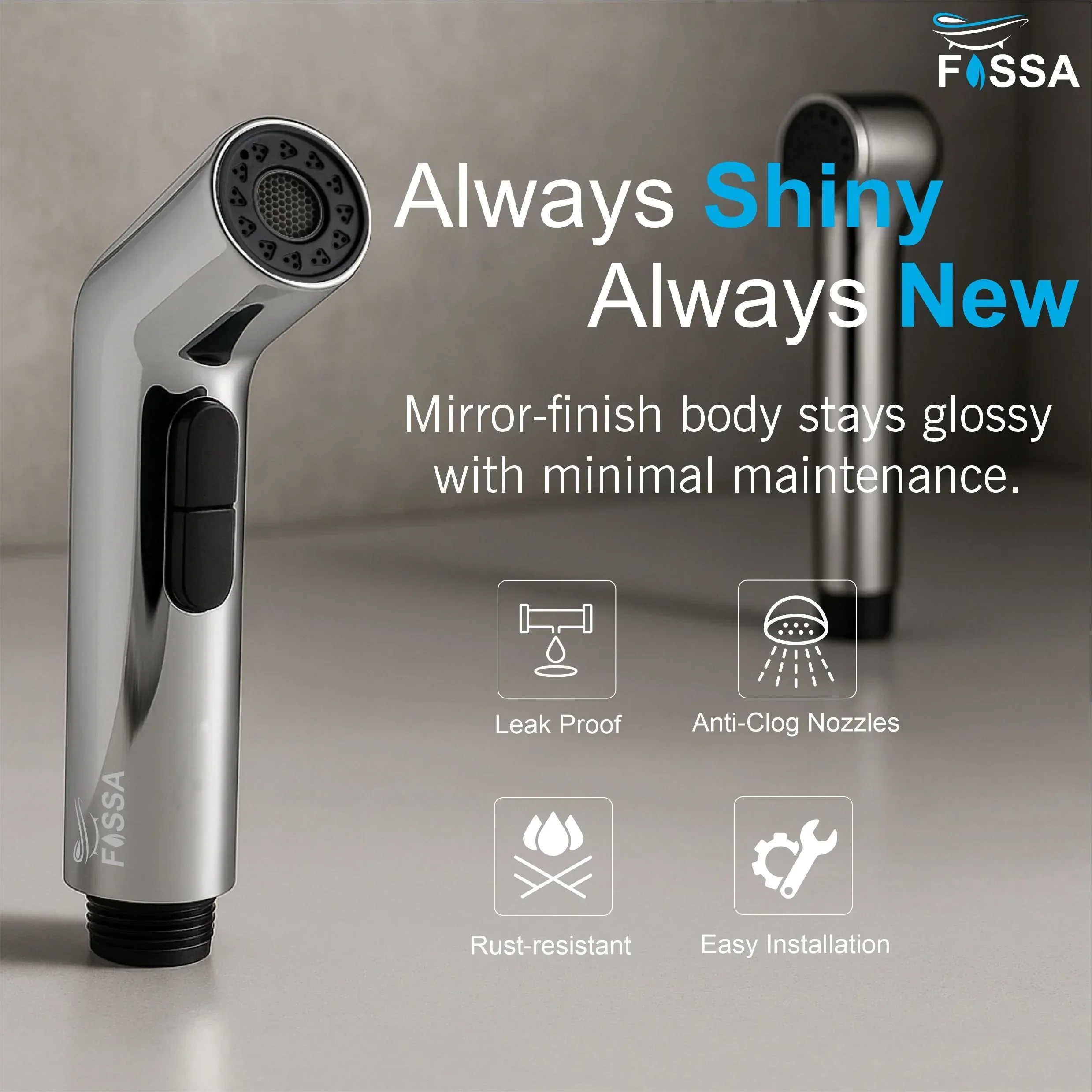 Hydra Silver ABS Health Faucet with 1 Meter 304-Grade SS Hose Pipe & Hook - Image 5