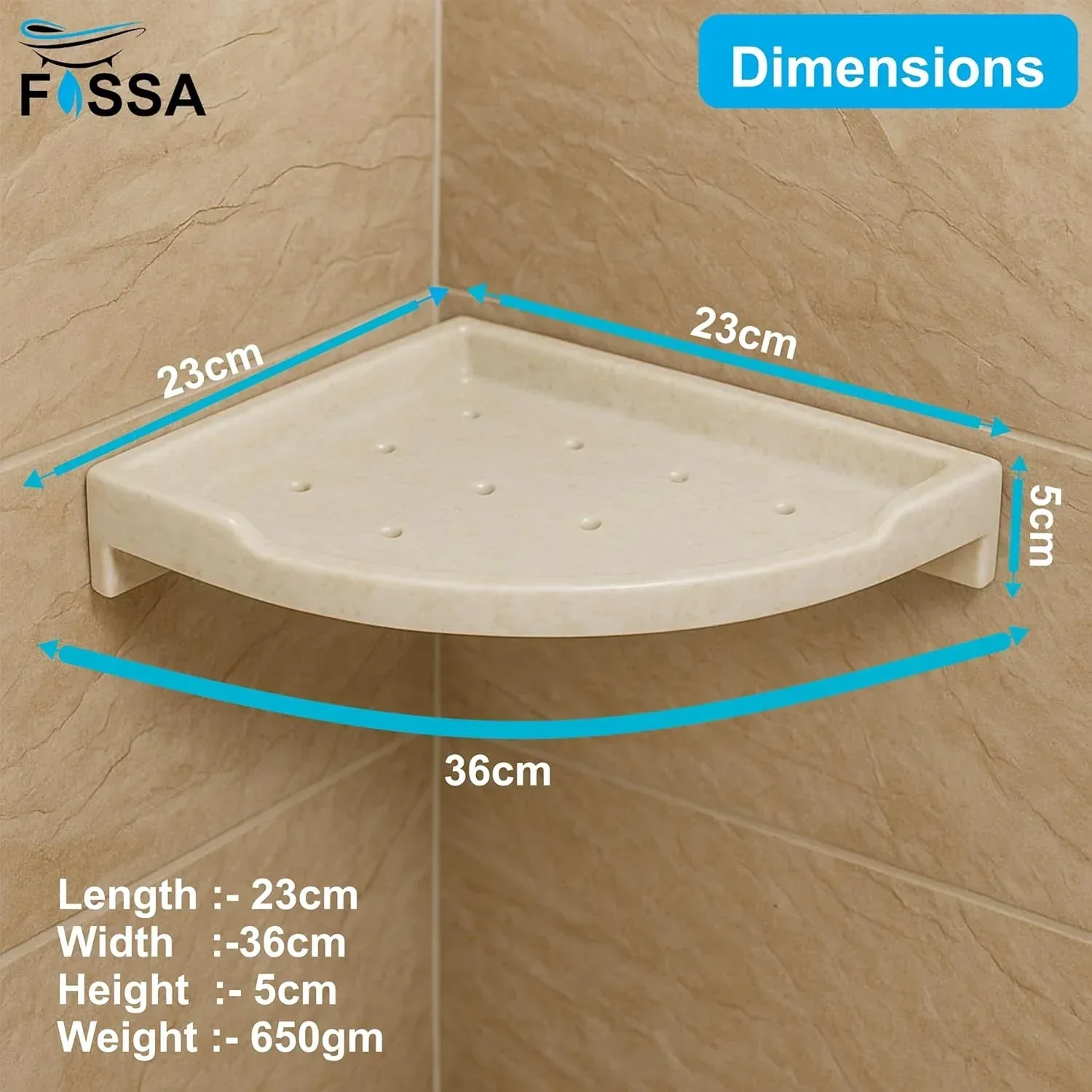 Ivory Corner Wall Shelf 12 inch Unbreakable Abs Ceramic Finish (RM-134) - Image 2