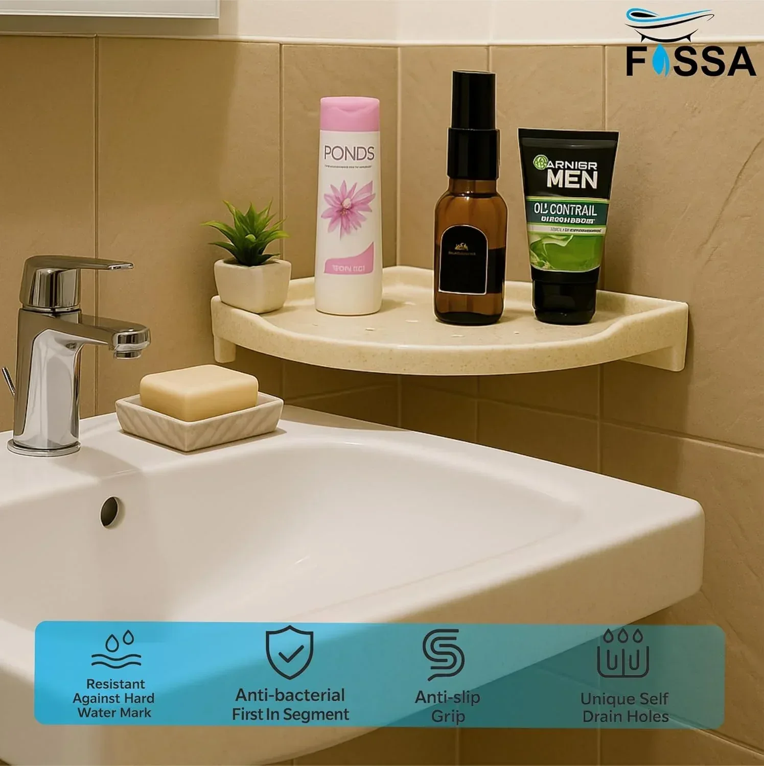 Ivory Corner Wall Shelf 12 inch Unbreakable Abs Ceramic Finish (RM-134) - Image 3