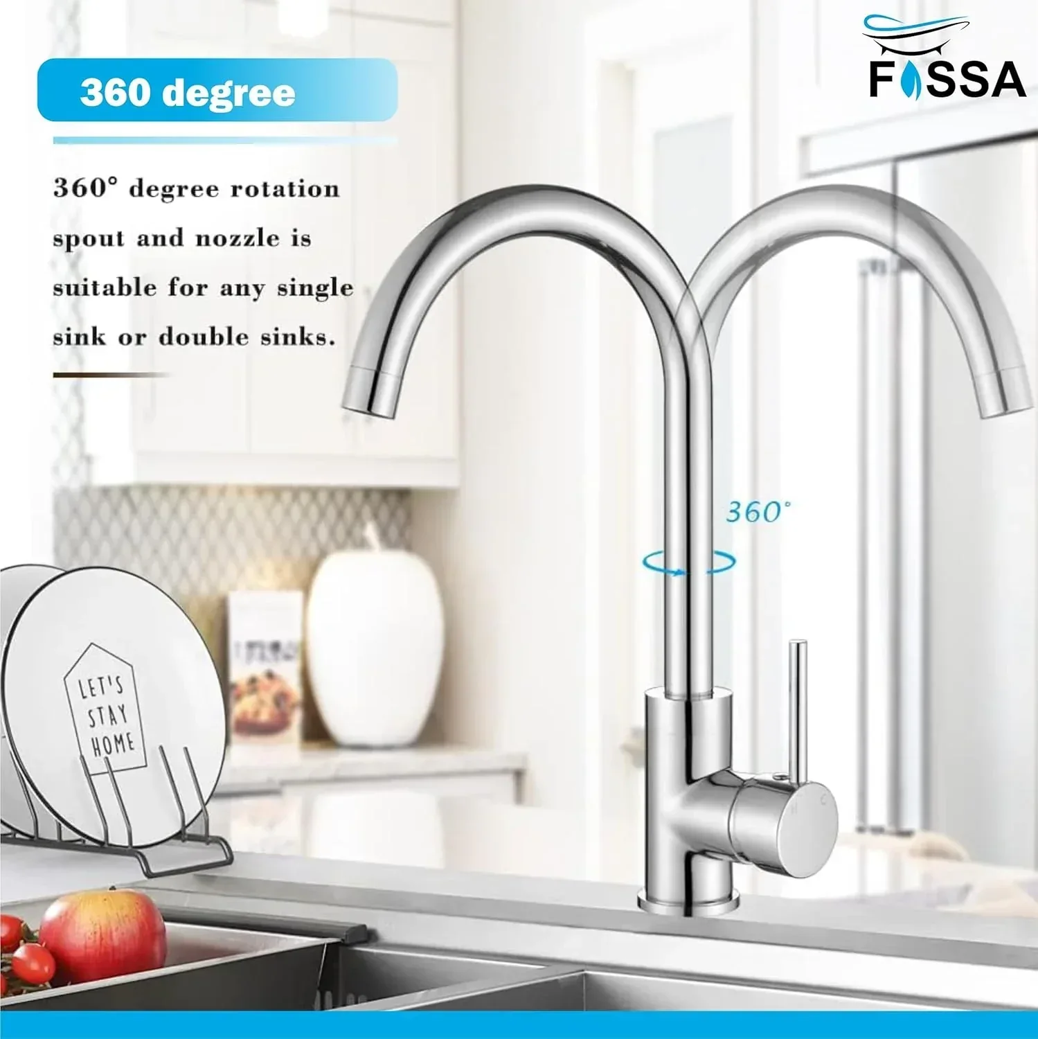 J Bend High-Pressure Kitchen Faucet – 360° Swivel, Chrome Finish - Image 4