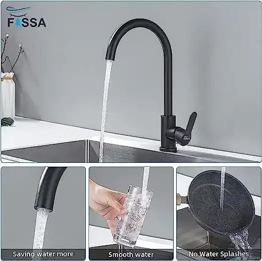 Single-Flow J Bend 360° Hot & Cold Brass Stainless Steel Kitchen Mixer Faucet Black - Image 2