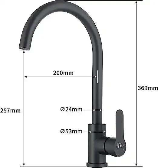 Single-Flow J Bend 360° Hot & Cold Brass Stainless Steel Kitchen Mixer Faucet Black - Image 3