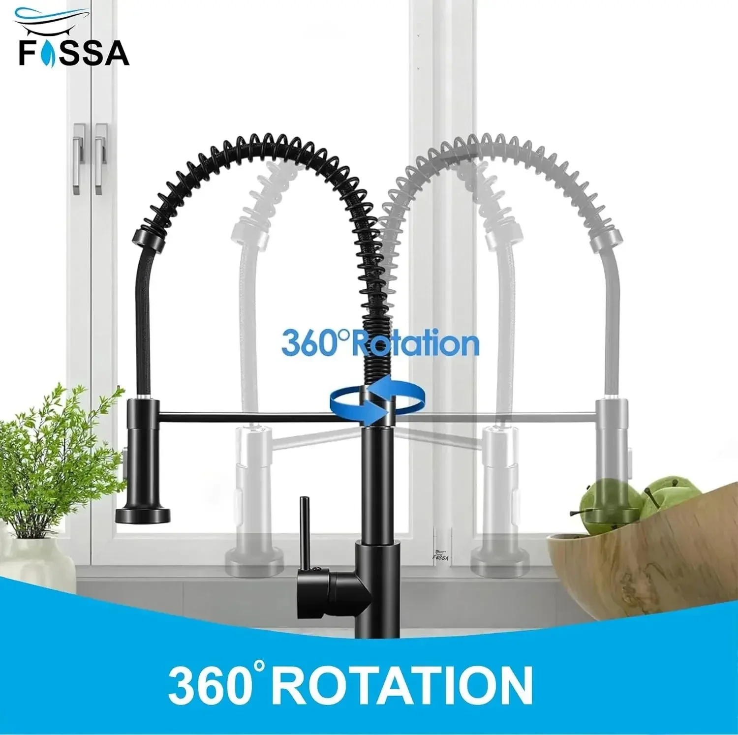 Spring Kitchen Sink Mixer Tap with Pull-Down Sprayer Black 360° Hot & Cold - Image 3