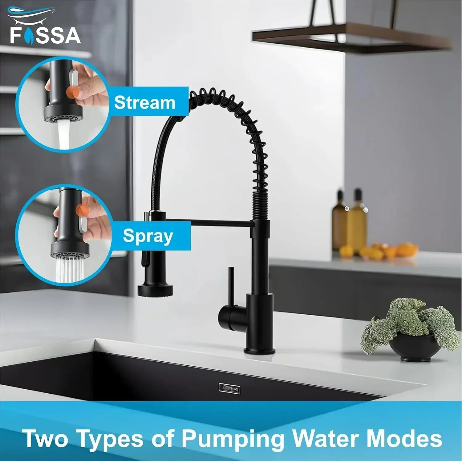 Spring Kitchen Sink Mixer Tap with Pull-Down Sprayer Black 360° Hot & Cold - Image 4