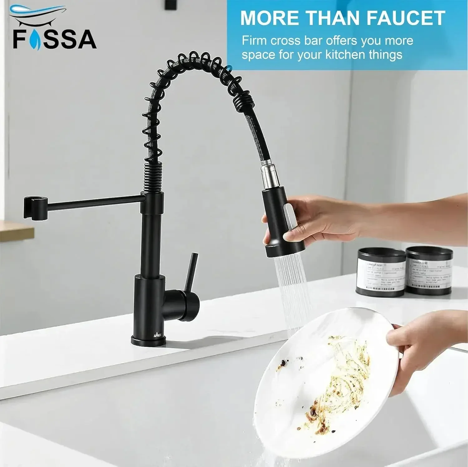 Spring Kitchen Sink Mixer Tap with Pull-Down Sprayer Black 360° Hot & Cold - Image 5