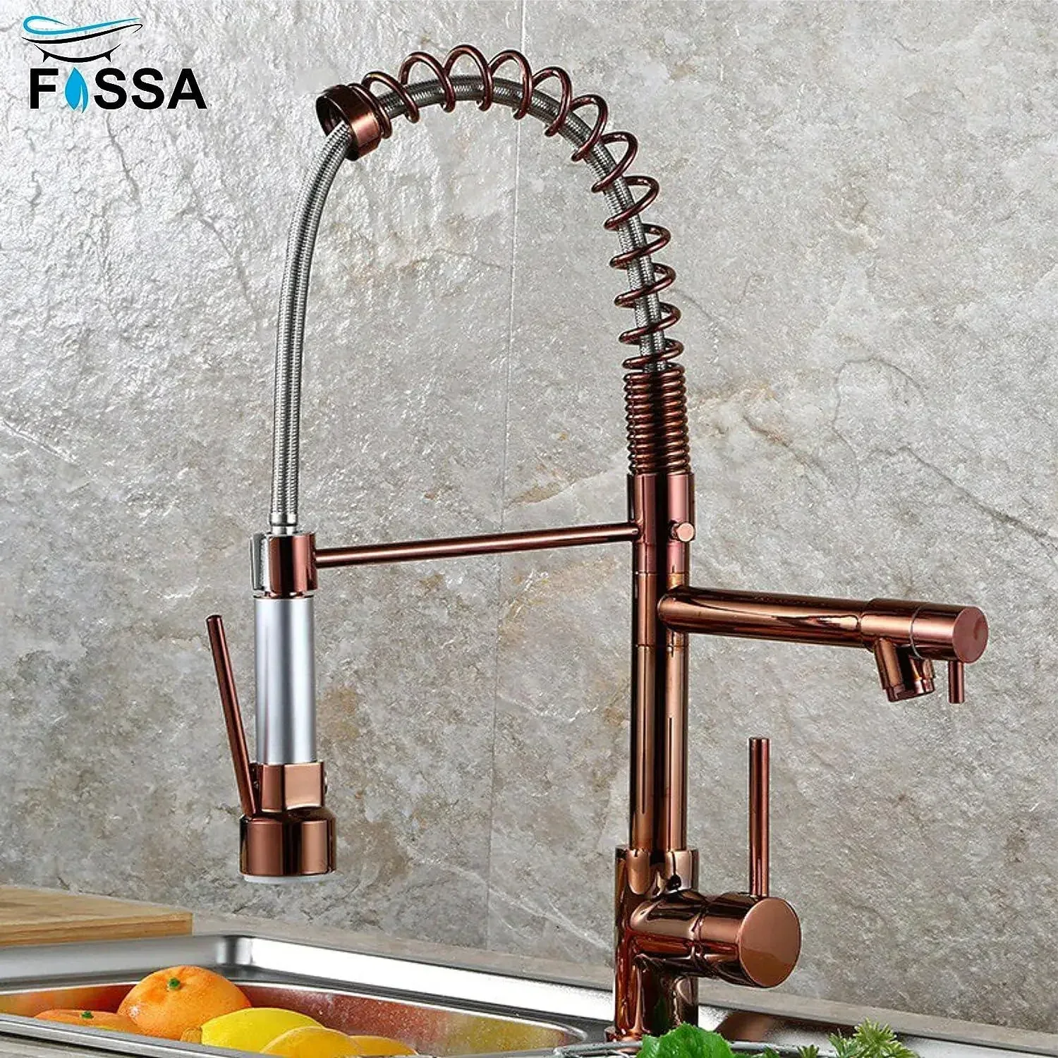 Spring Kitchen Sink Mixer Tap with Pull-Down Sprayer Rose Gold 360° Hot & Cold - Image 2