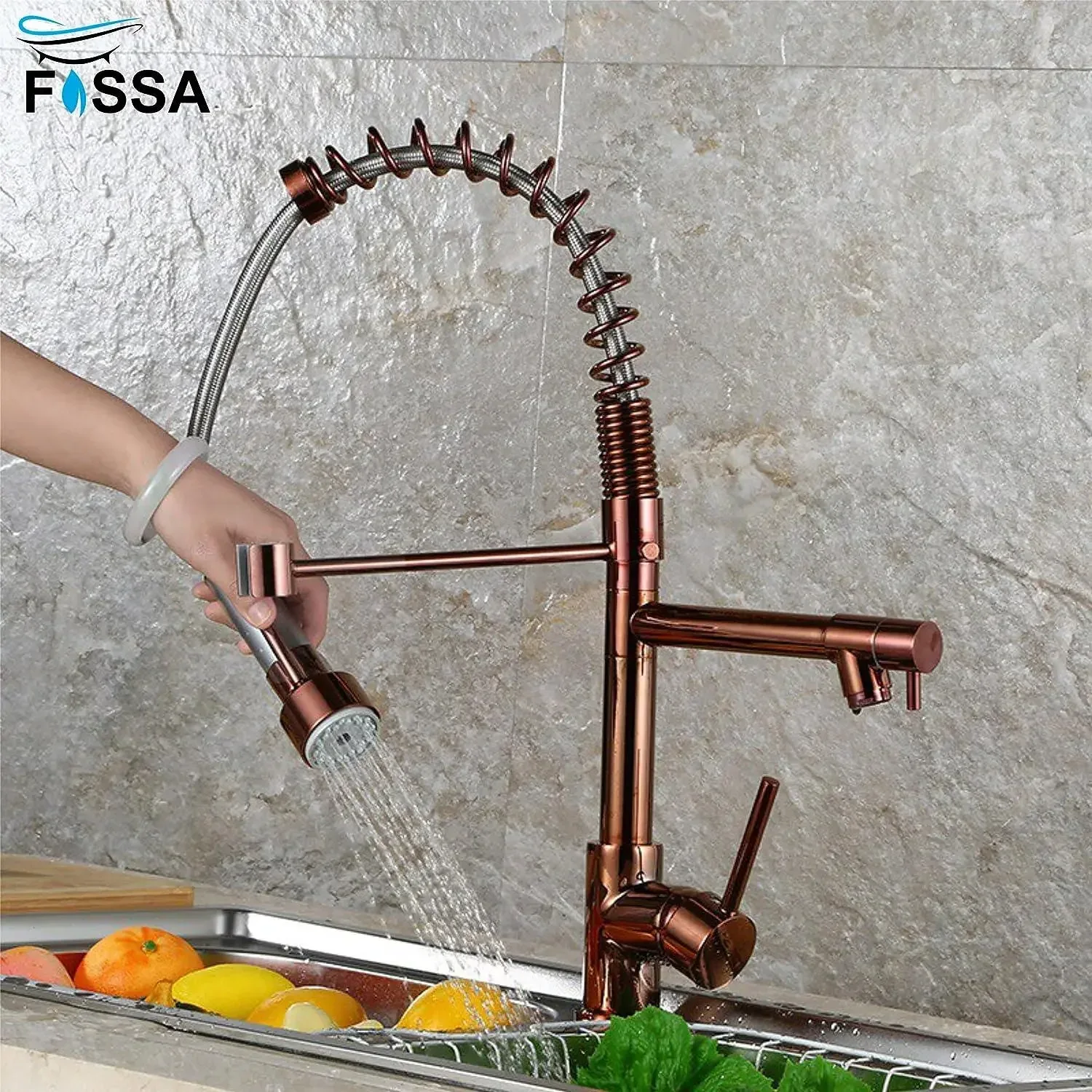 Spring Kitchen Sink Mixer Tap with Pull-Down Sprayer Rose Gold 360° Hot & Cold - Image 3
