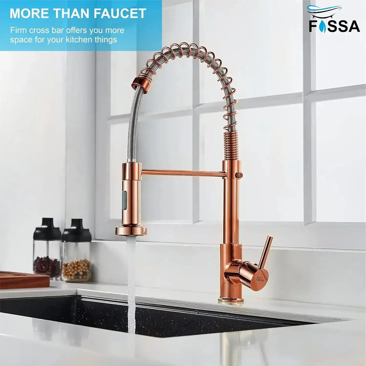 Spring Kitchen Sink Mixer Tap Faucet with Pull-Down Sprayer  360° Hot & cold Rose gold - Image 4