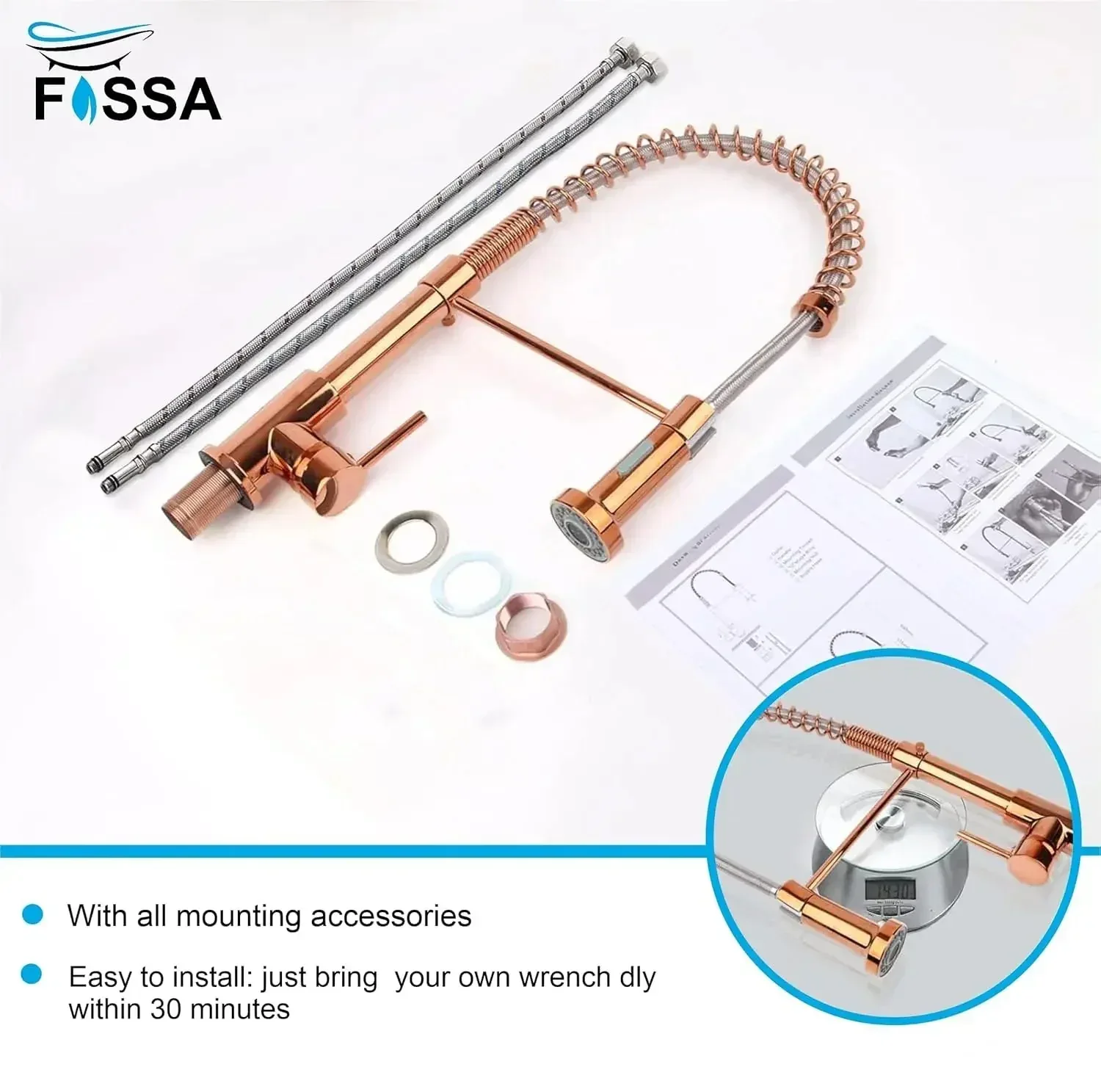 Spring Kitchen Sink Mixer Tap Faucet with Pull-Down Sprayer  360° Hot & cold Rose gold - Image 6