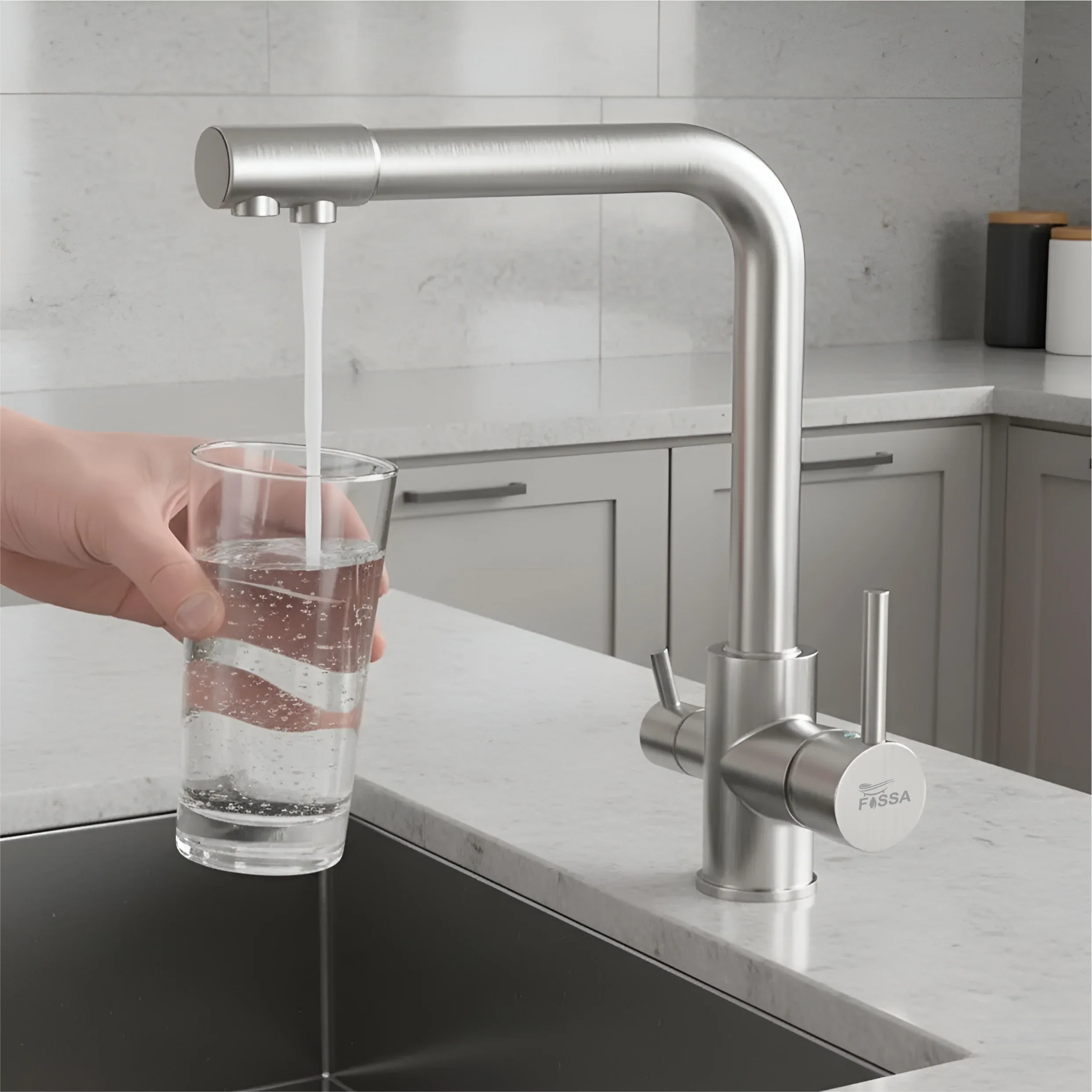 3-in-1 Brass Stainless Steel Kitchen Mixer Faucet with RO Drinking Water Tap Silver