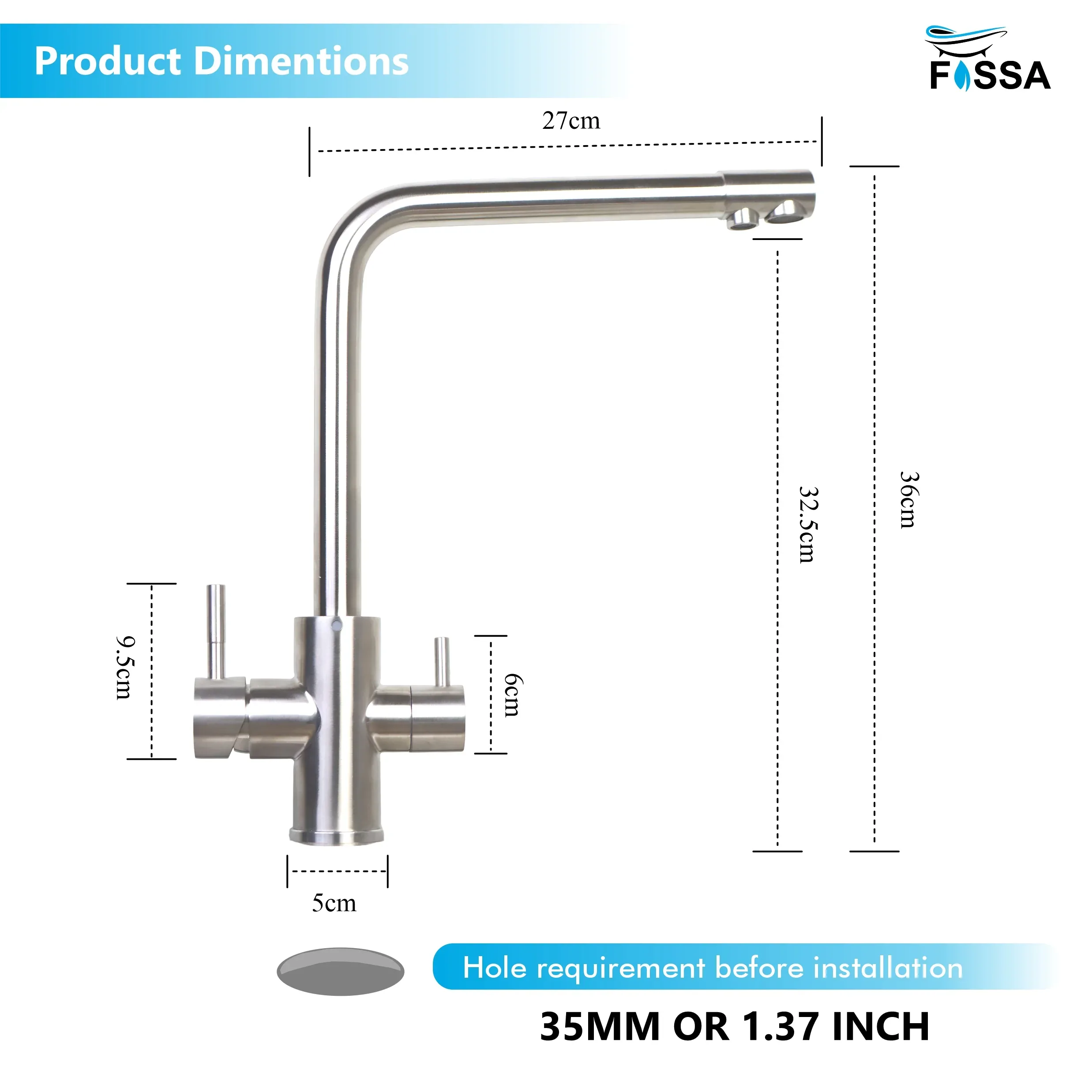 3-in-1 Brass Stainless Steel Kitchen Mixer Faucet with RO Drinking Water Tap Silver - Image 2