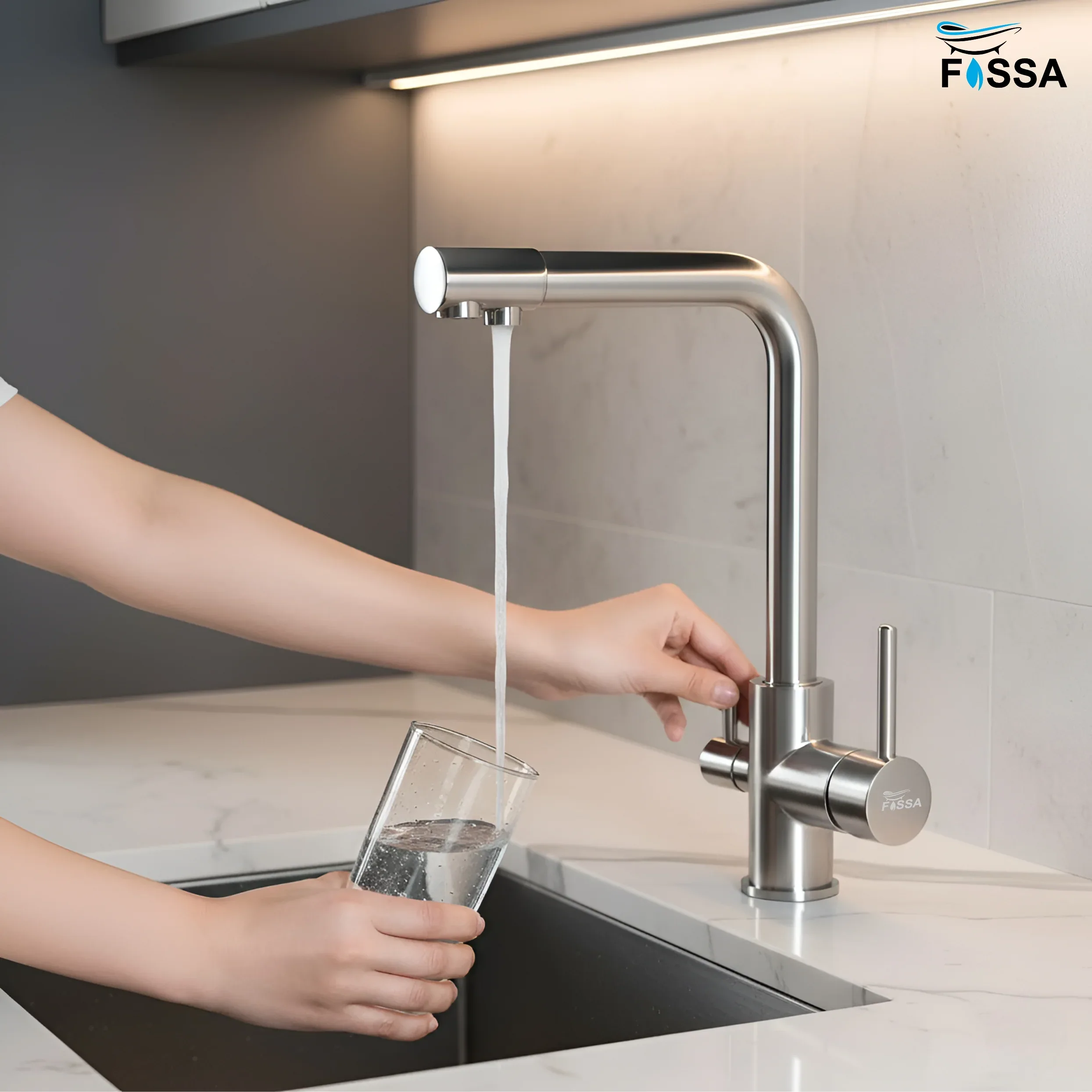 3-in-1 Brass Stainless Steel Kitchen Mixer Faucet with RO Drinking Water Tap Silver - Image 3