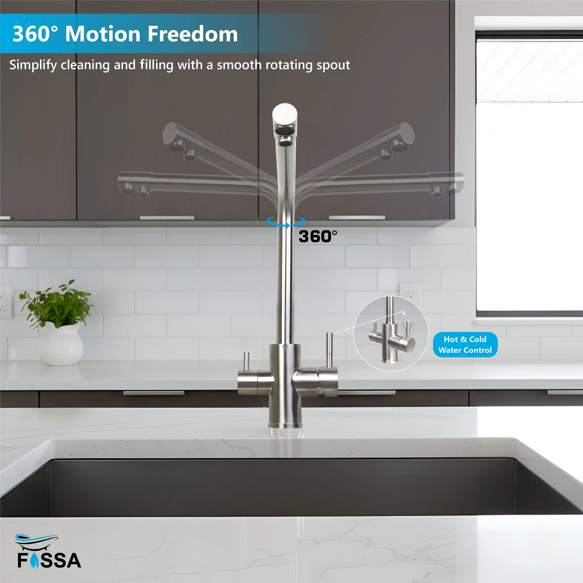 3-in-1 Brass Stainless Steel Kitchen Mixer Faucet with RO Drinking Water Tap Silver - Image 5