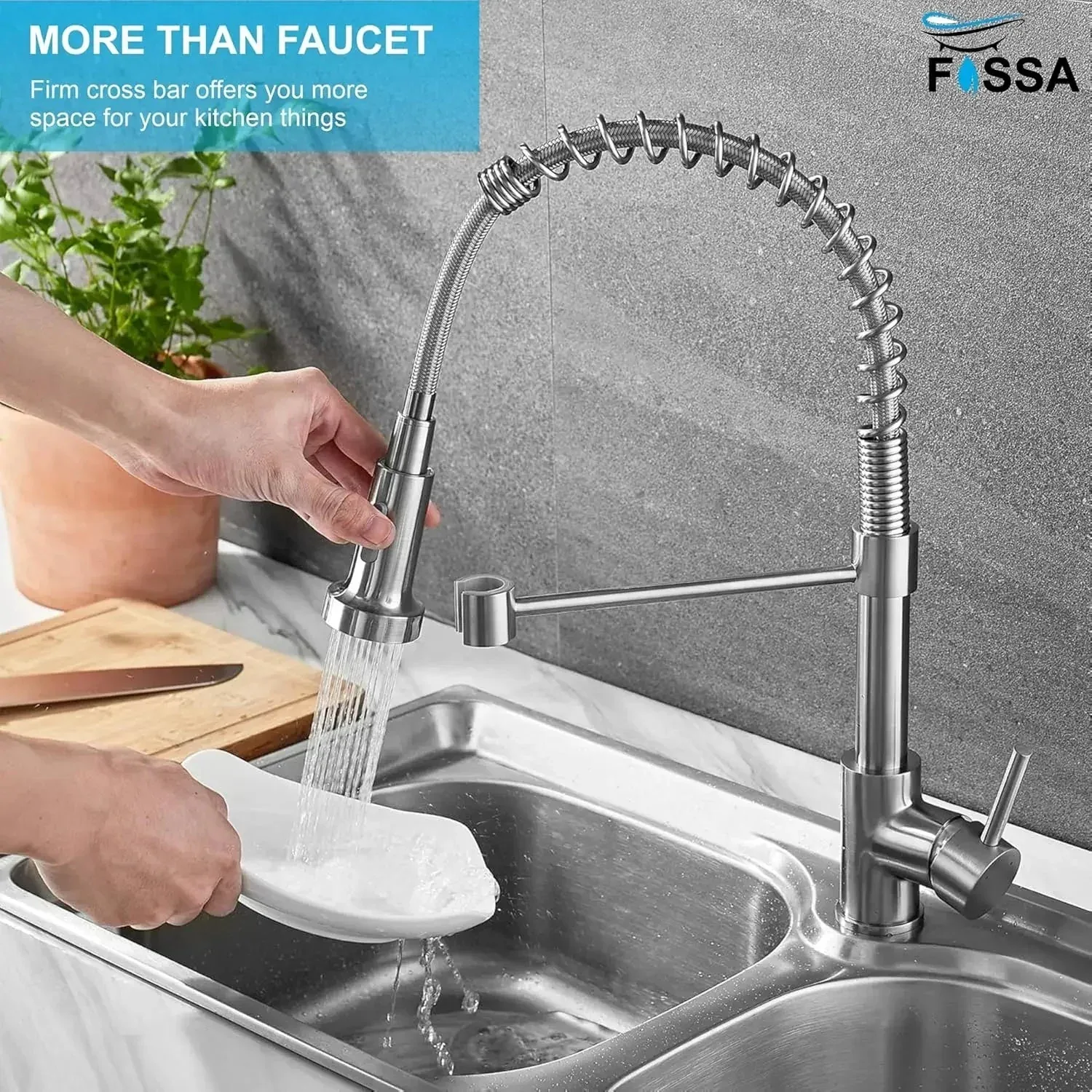 Single-Flow Pull-Down 360° Hot & Cold Brushed Nikal Kitchen Mixer Faucet Silver - Image 3