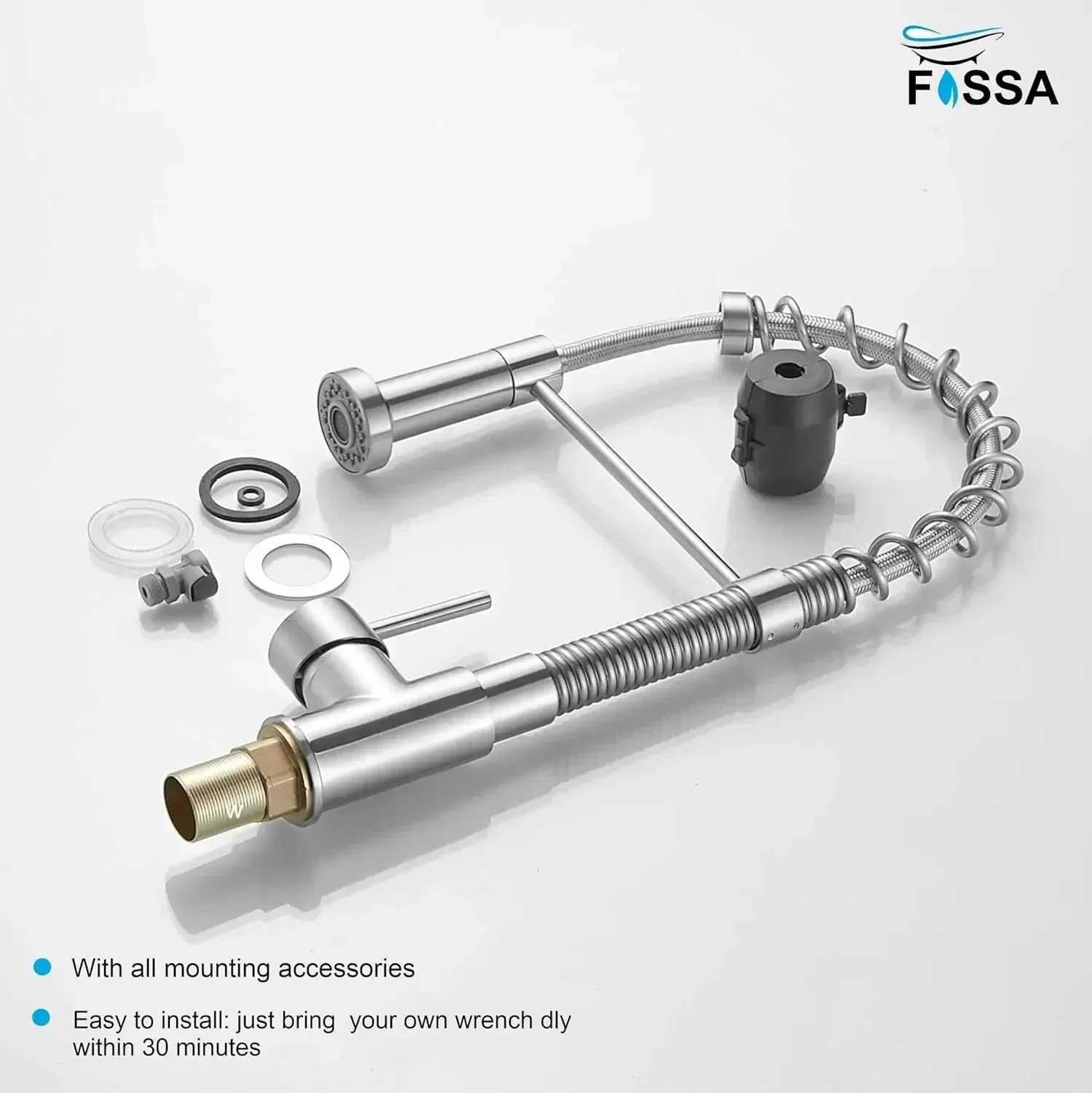 Single-Flow Pull-Down 360° Hot & Cold Brushed Nikal Kitchen Mixer Faucet Silver - Image 4