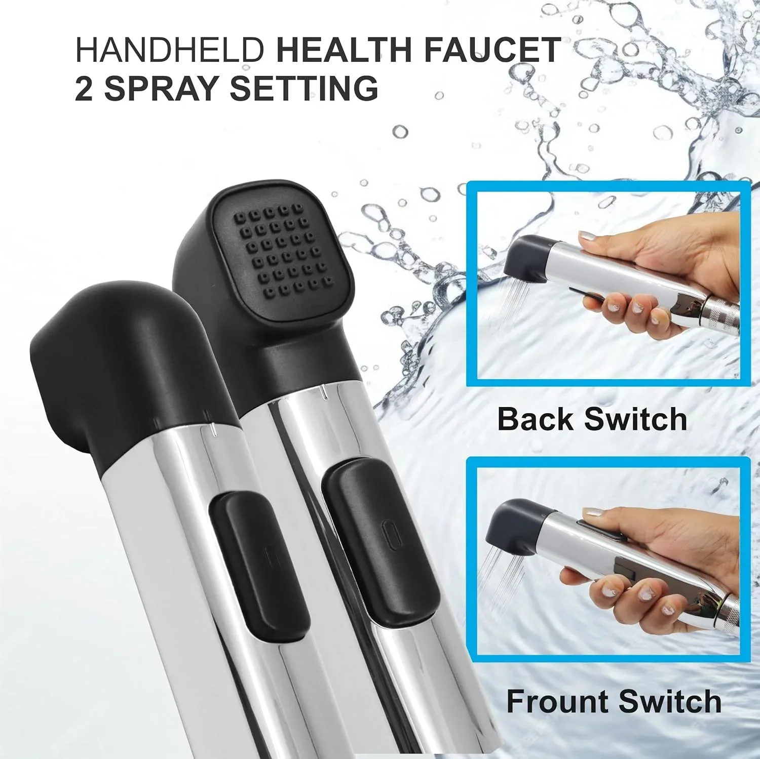 Krave Black ABS Dual Function Health Faucet with 1 Meter 304-Grade SS Hose Pipe & Hook - Image 4
