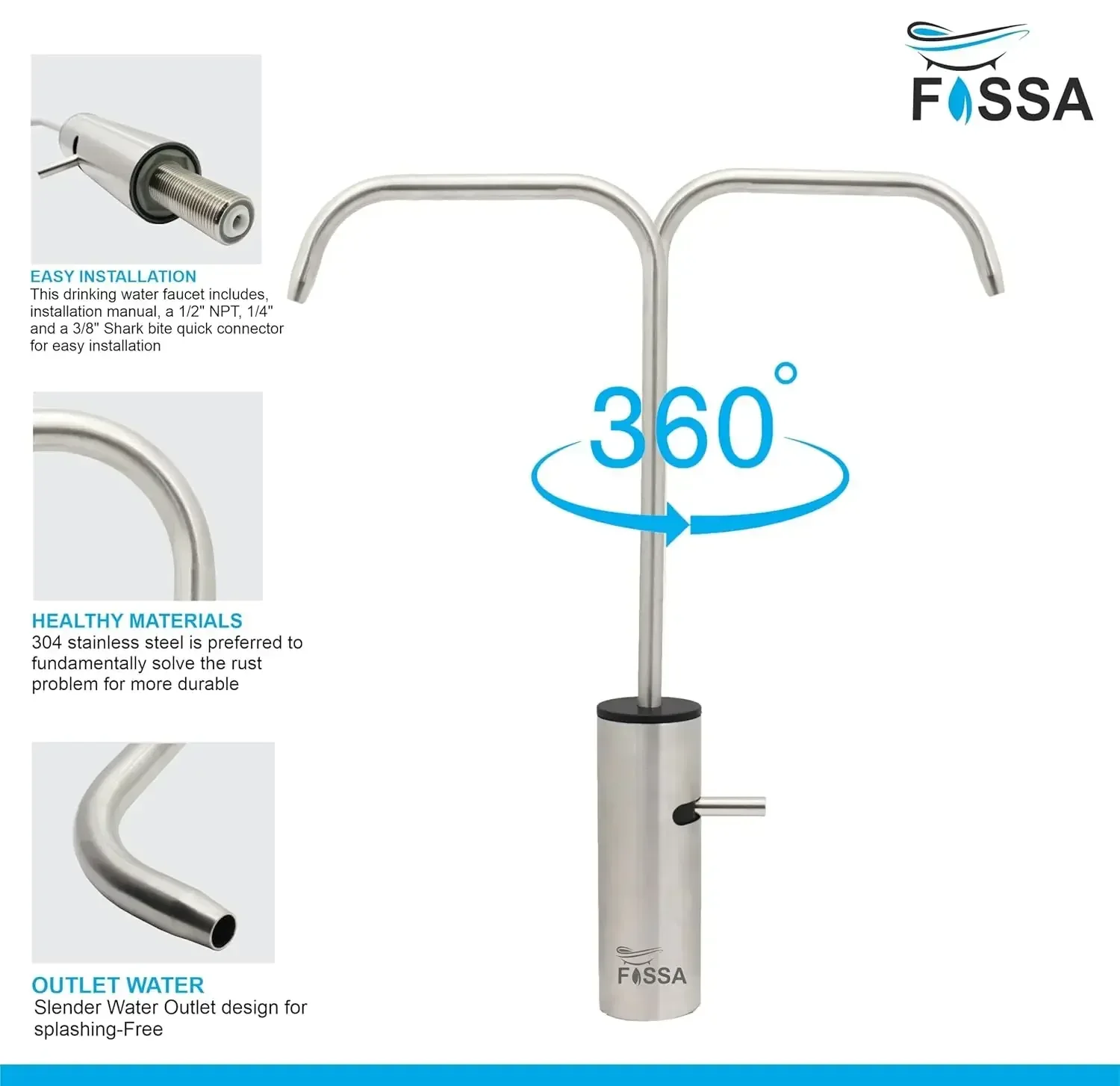 Opera L Bend RO Tap/Faucet Premium Stainless Steel Silver - Image 5