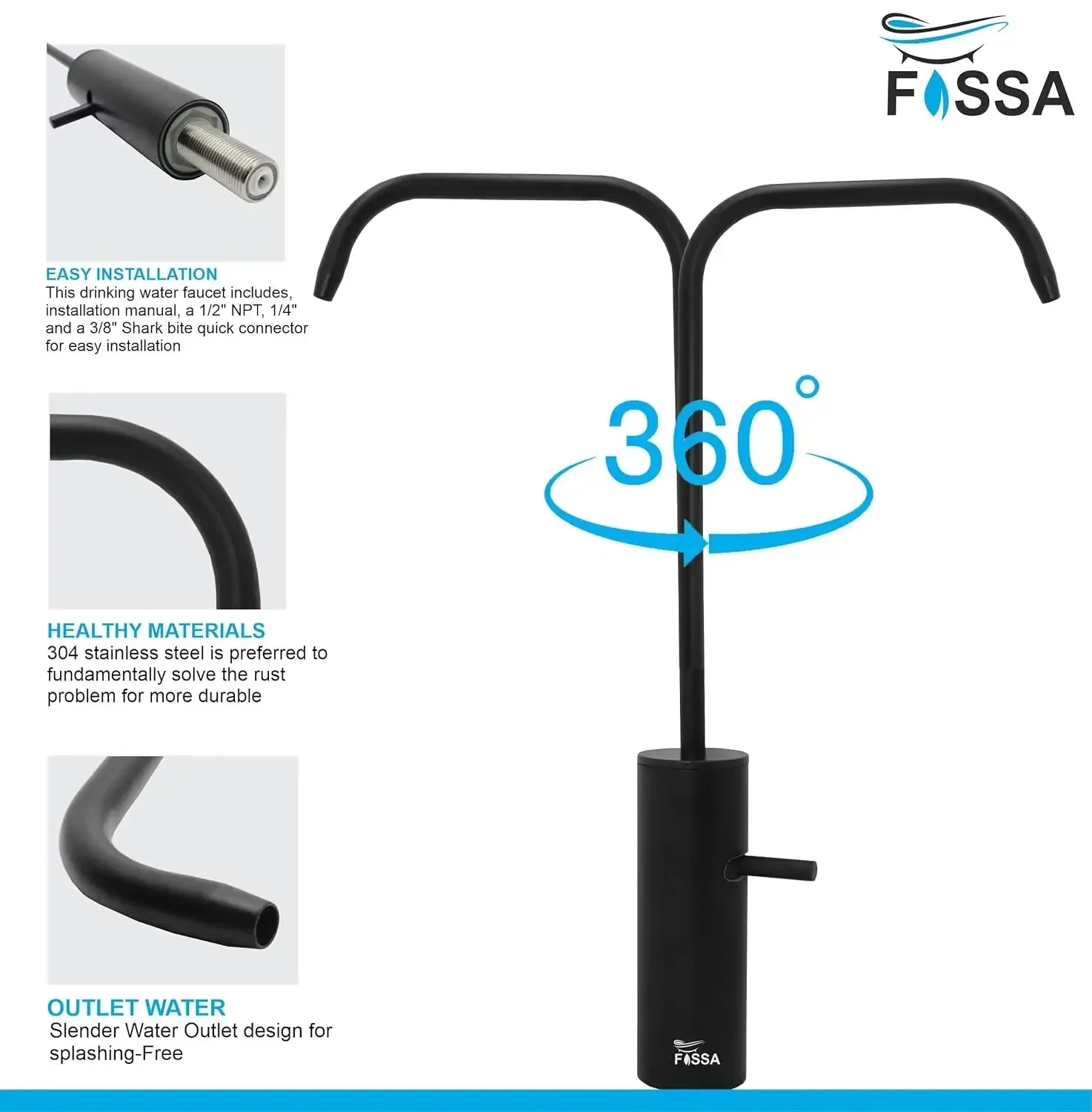 Opera L Bend RO Tap/Faucet Premium Stainless Steel Black - Image 4