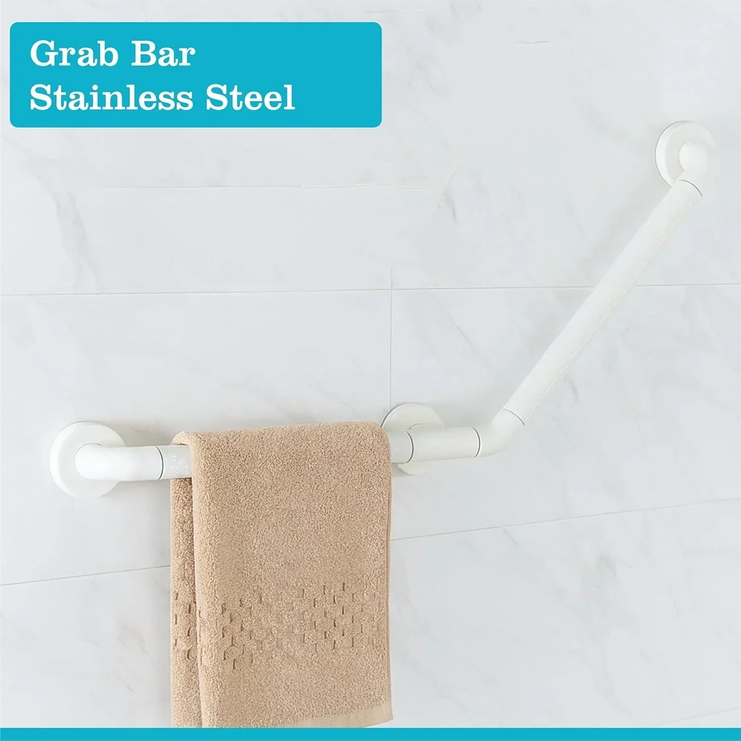 110° Angle Anti-Slip Nylon Grip for Elderly with Stainless Steel Inner – White - Image 5