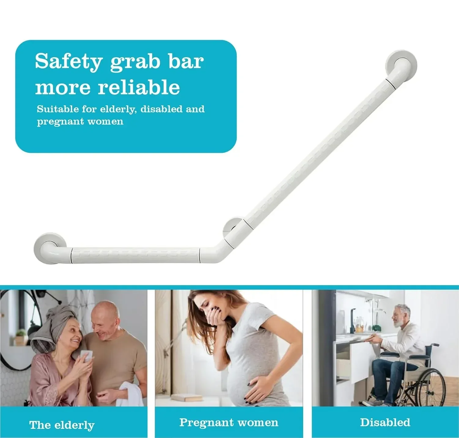 110° Angle Anti-Slip Nylon Grip for Elderly with Stainless Steel Inner – White - Image 6
