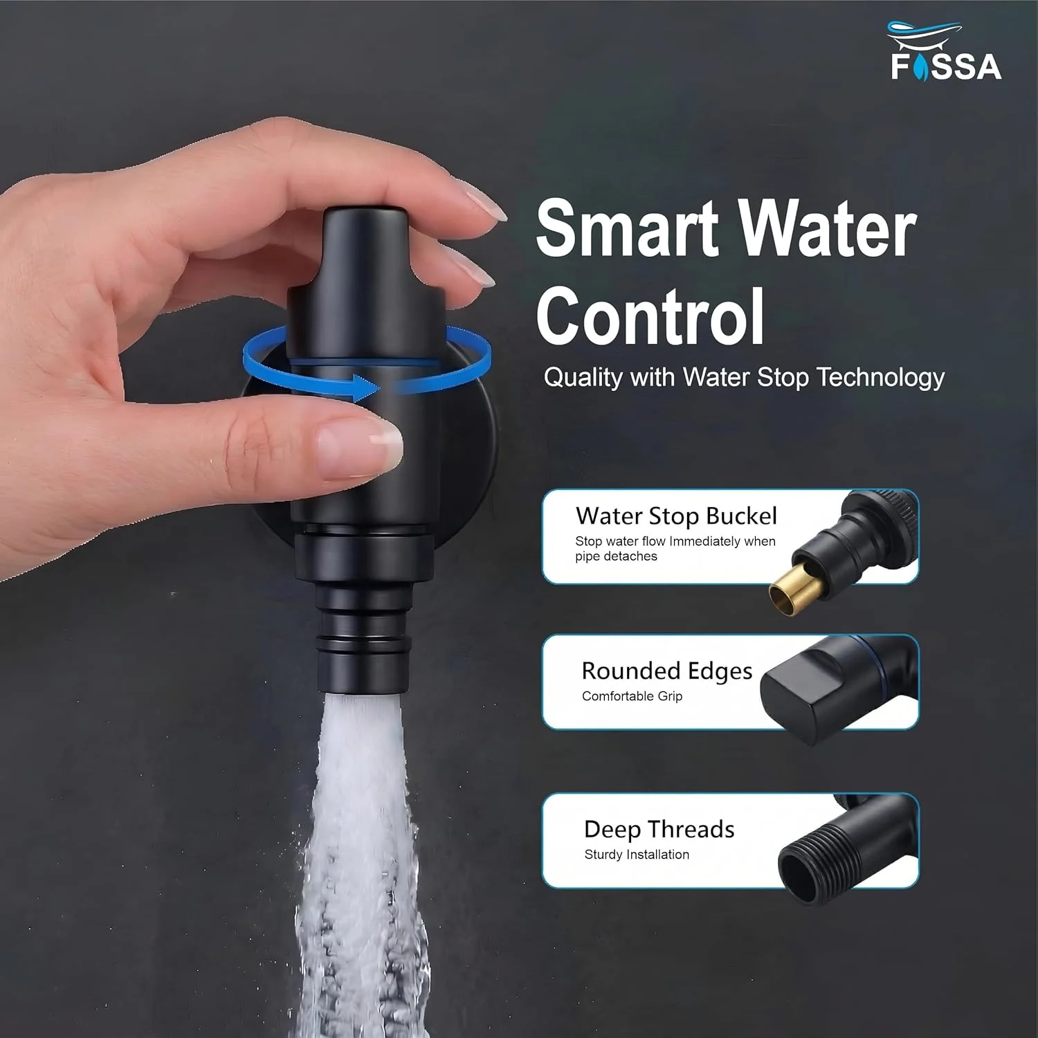 Laundry Faucet Black Stainless Steel Angle Valve - Image 3