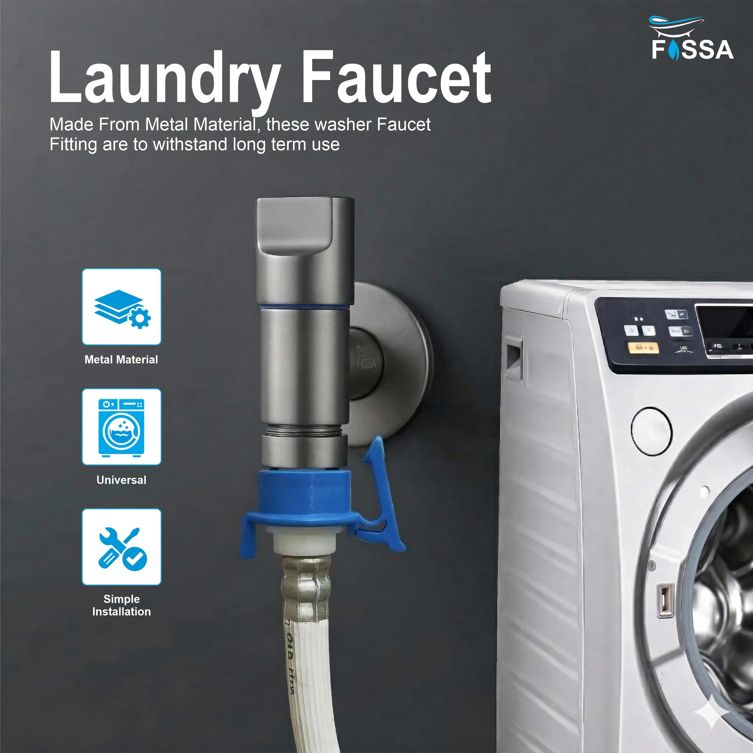 Laundry Faucet Grey Stainless Steel Angle Valve - Image 3