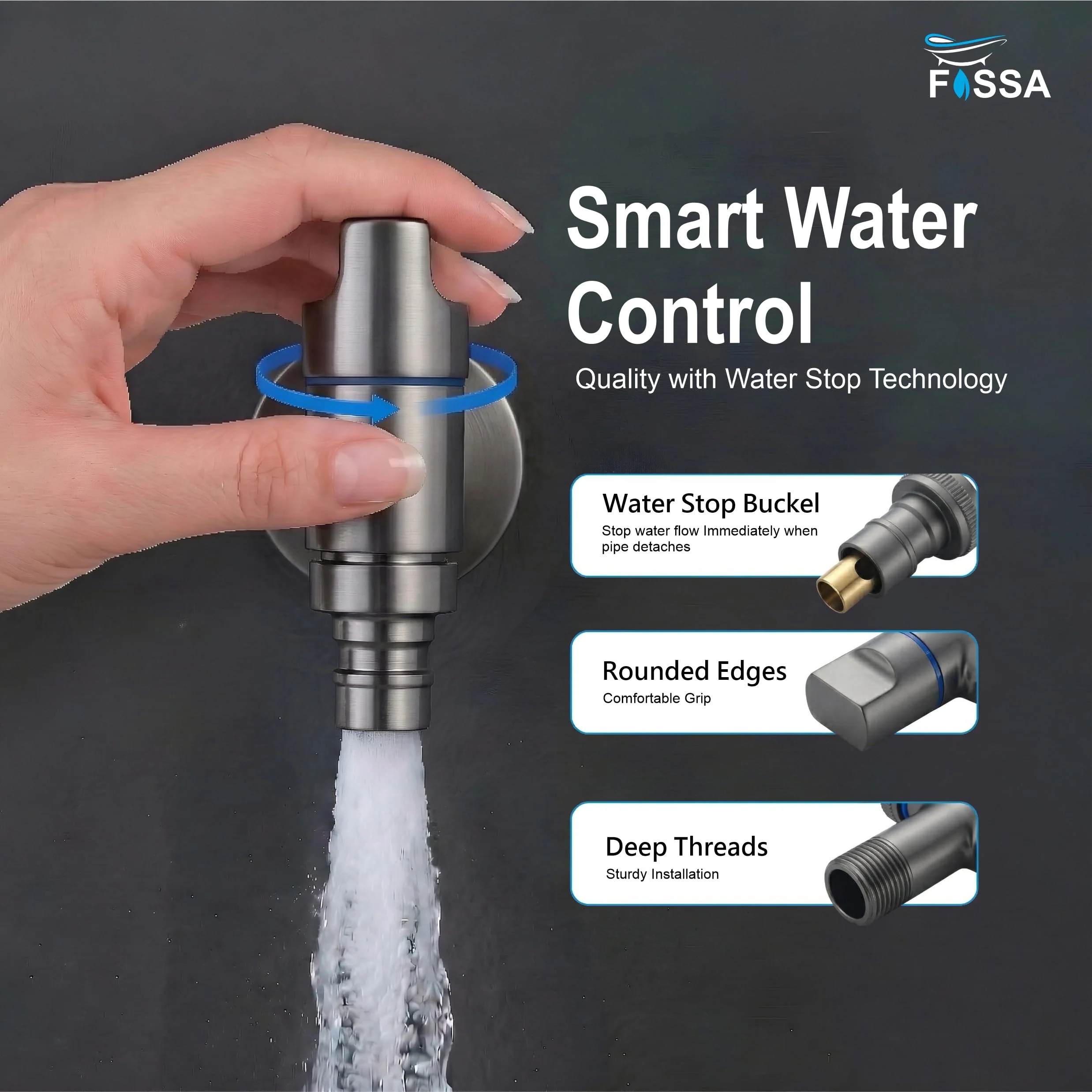Laundry Faucet Grey Stainless Steel Angle Valve - Image 4
