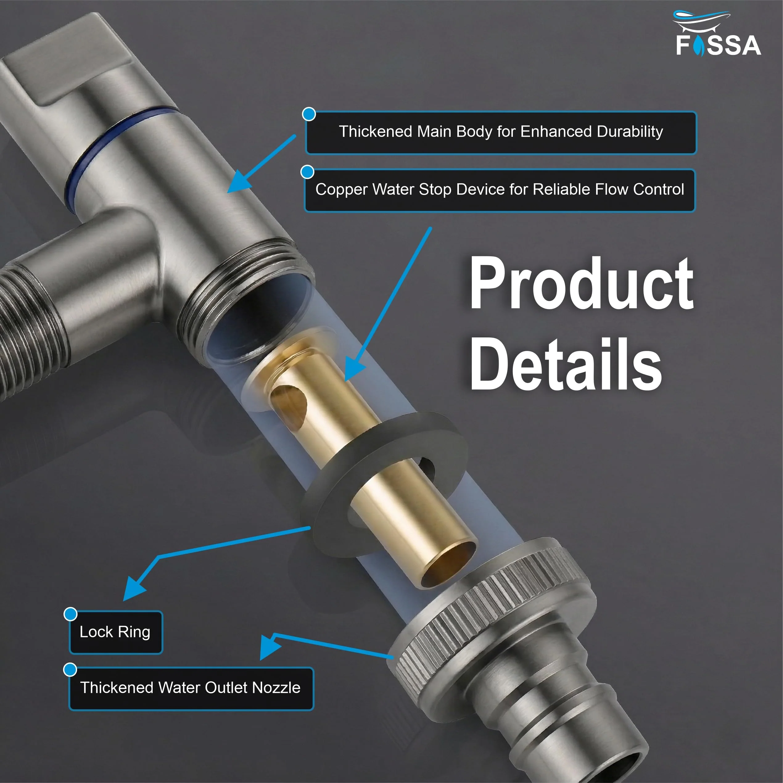 Laundry Faucet Grey Stainless Steel Angle Valve - Image 6