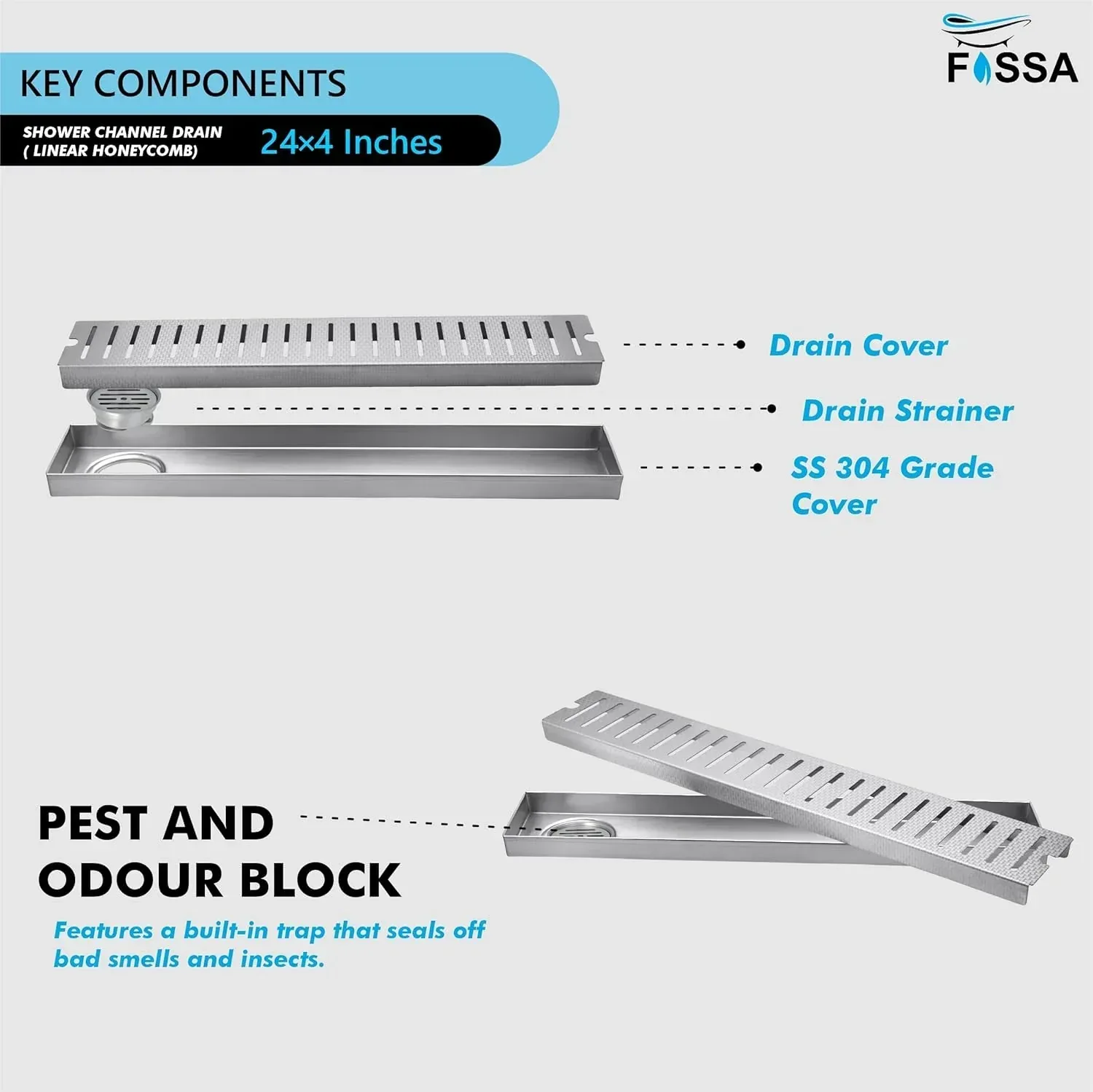 Linear (24 x 4 Inches) Honeycomb Shower Drain Channel With Side Hole AISI 304 Stainless Steel - Image 5