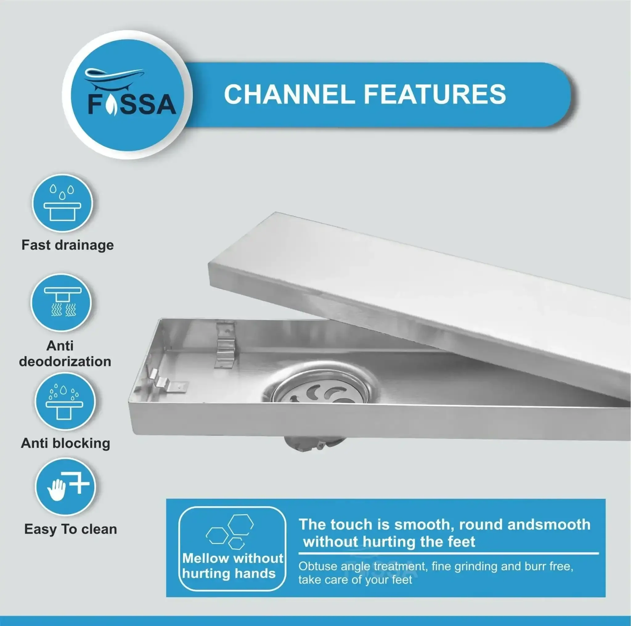 Marble (36 x 4 Inches) 304 Grade Brushed Shower Drain Channel Floor Drain - Image 3