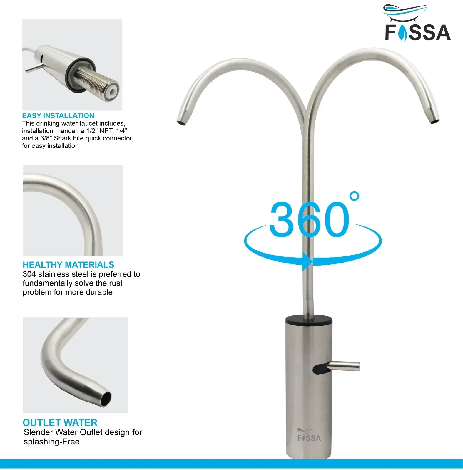 Opera J Bend RO Tap/Faucet Premium Stainless Steel Silver - Image 3