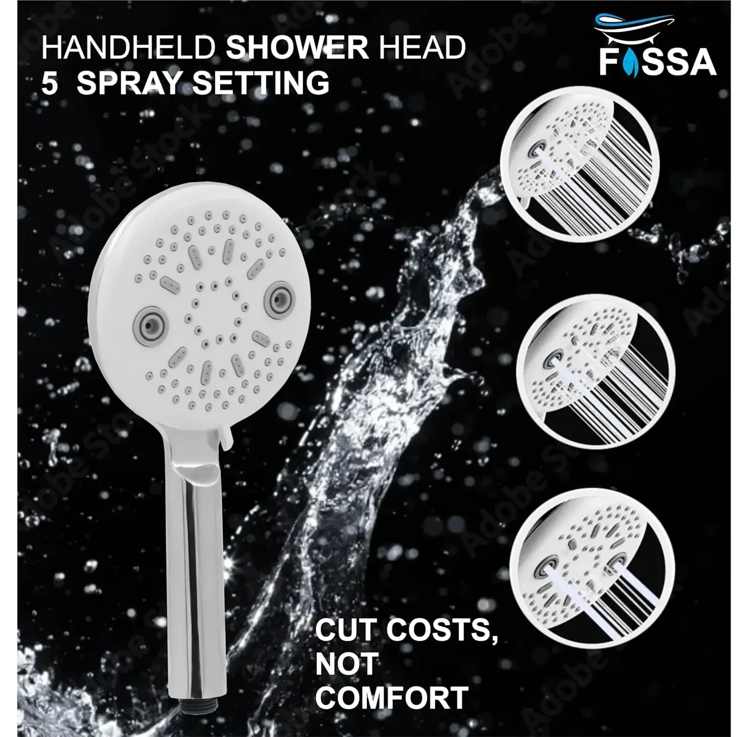 Panda 3 Sprey Modes Chrome Finish Hand Shower With 1.5 Meter Hose Pipe & Hook - Image 3