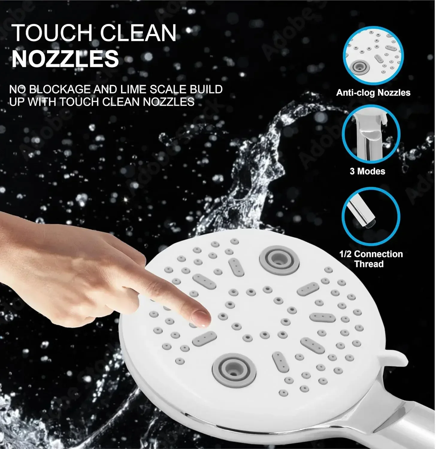 Panda 3 Sprey Modes Chrome Finish Hand Shower With 1.5 Meter Hose Pipe & Hook - Image 4