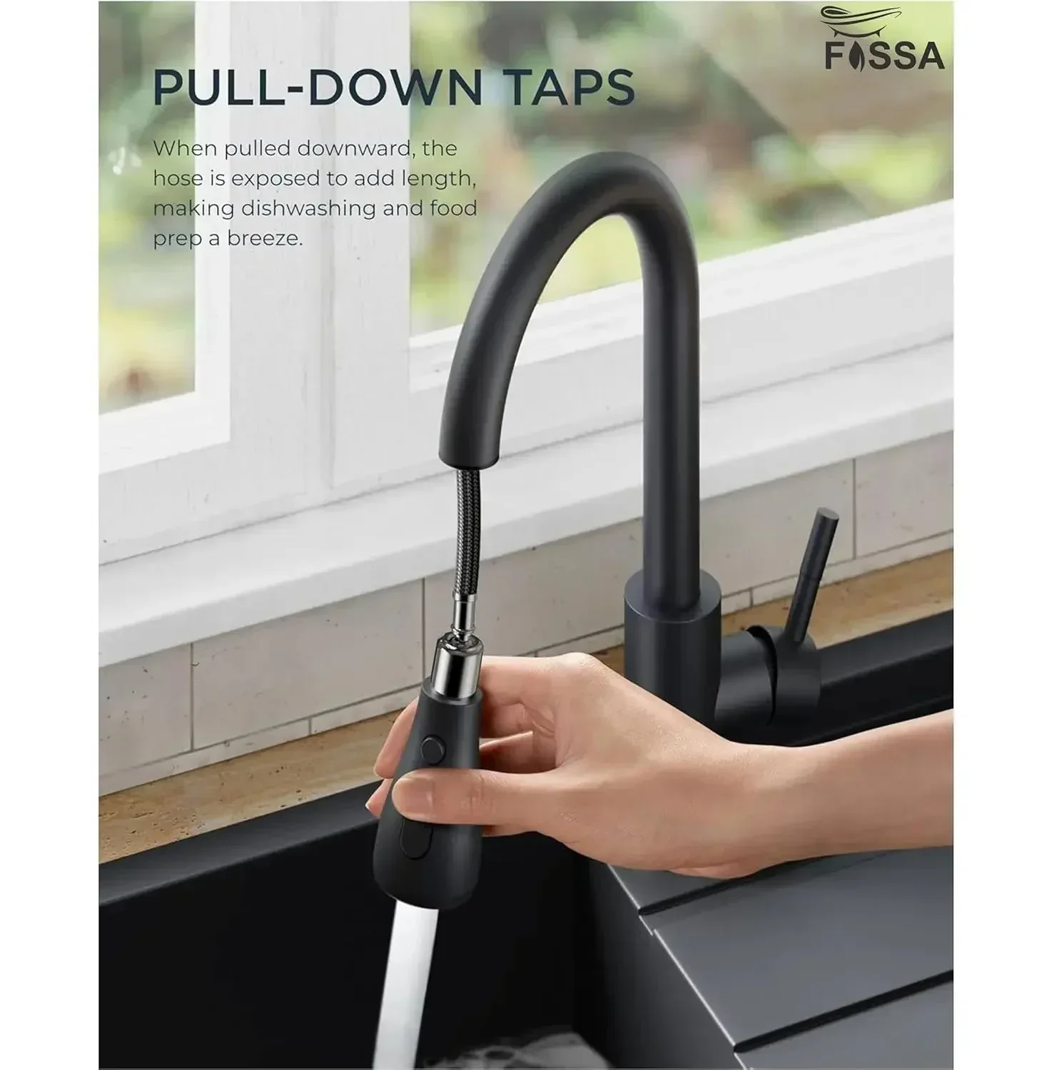 SUS 304 Kitchen Sink Mixer Tap with Pull-Down Sprayer – Black - Image 2