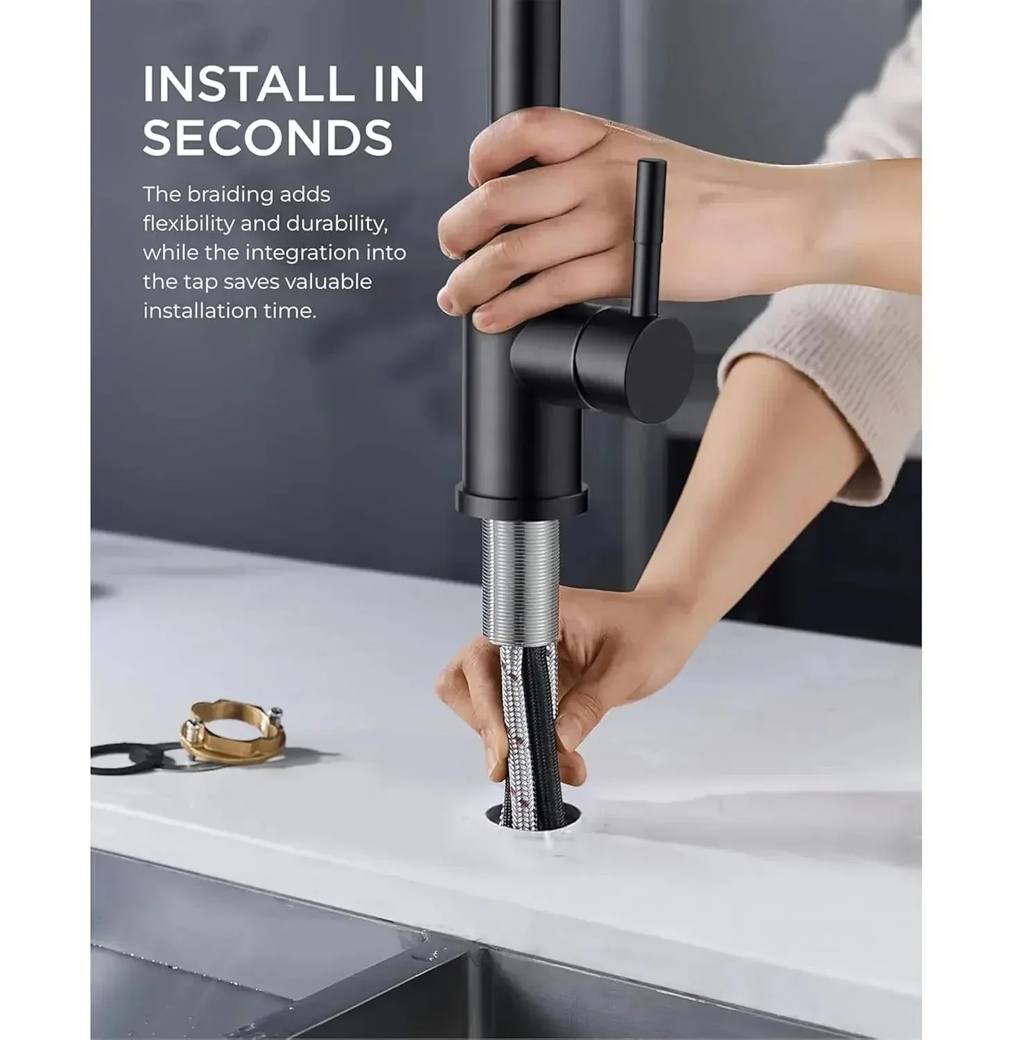 SUS 304 Kitchen Sink Mixer Tap with Pull-Down Sprayer – Black - Image 3