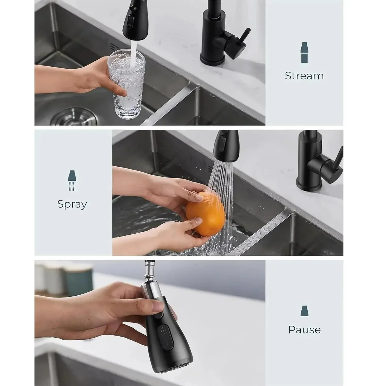 SUS 304 Kitchen Sink Mixer Tap with Pull-Down Sprayer – Black - Image 5