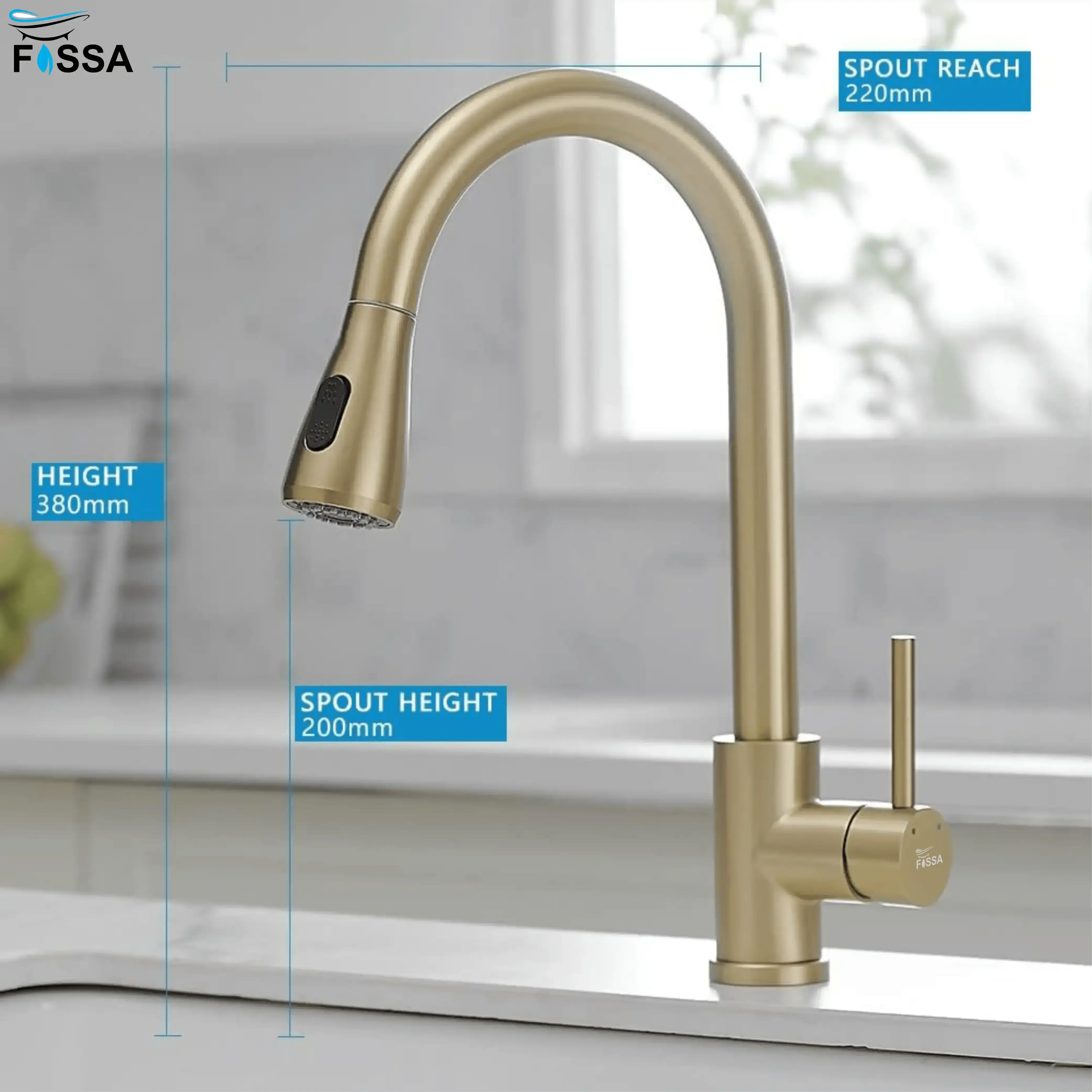 Pull Down 360° Hot & Cold Kitchen Mixer Faucet Premium SS Gold Dual Spray - Image 3