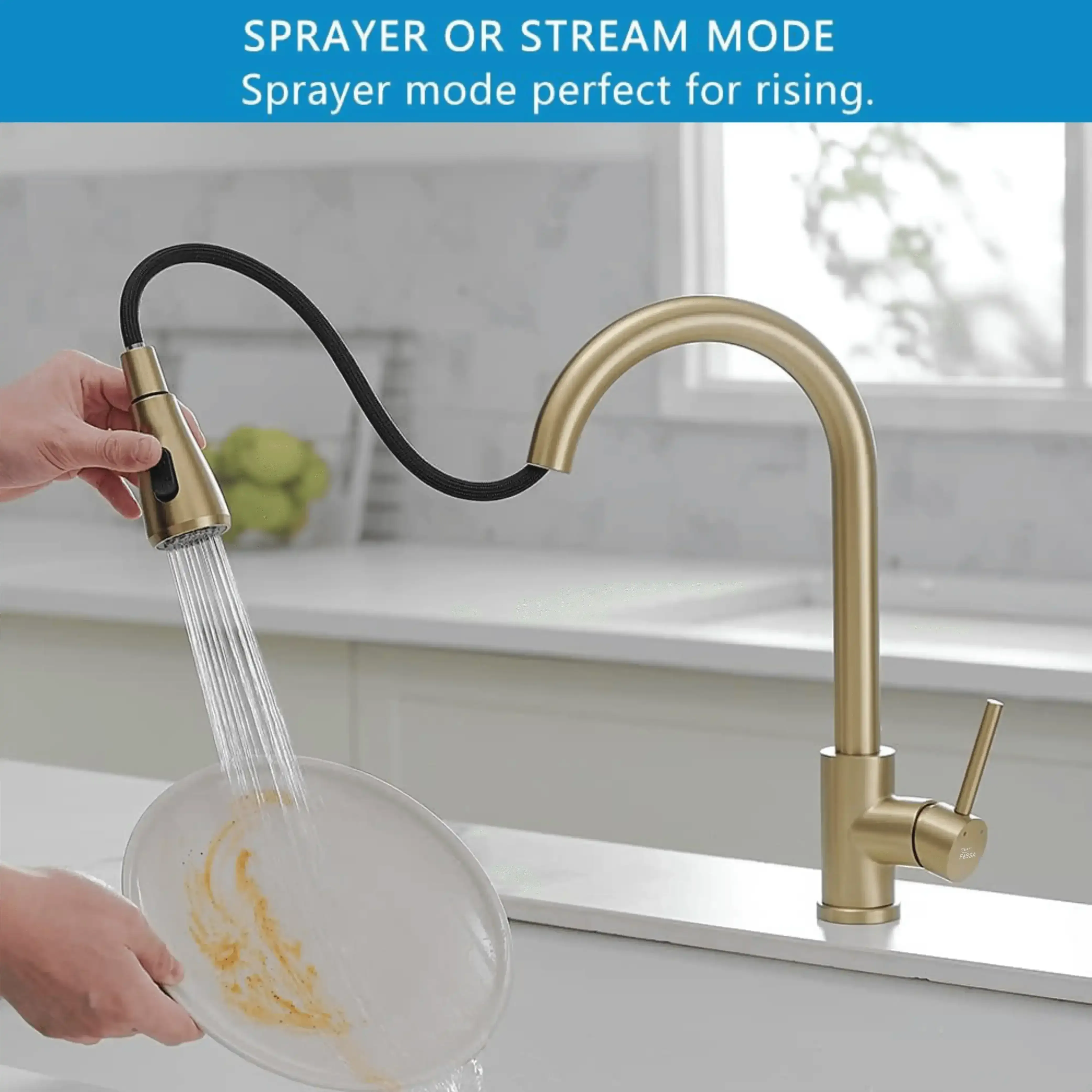 Pull Down 360° Hot & Cold Kitchen Mixer Faucet Premium SS Gold Dual Spray - Image 4