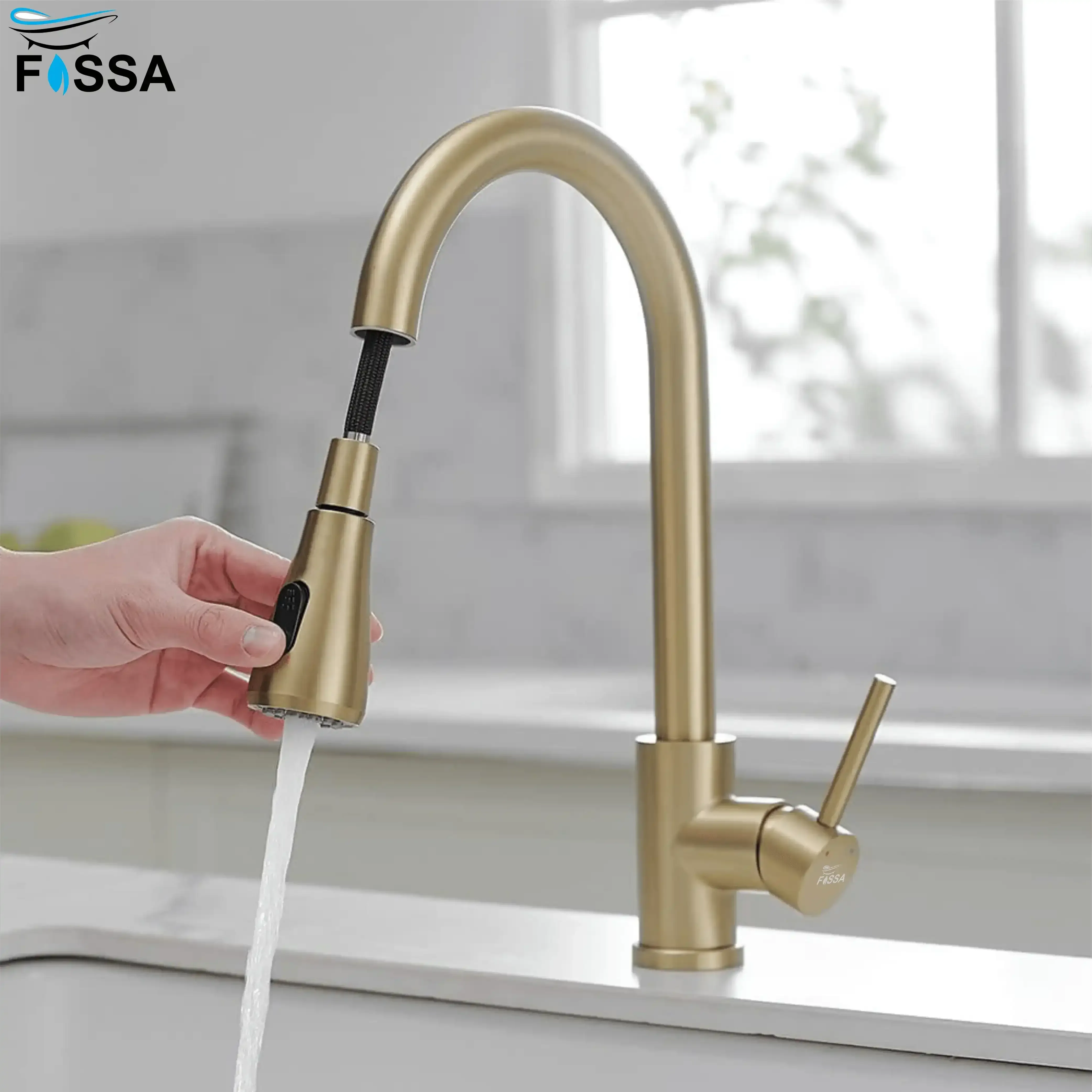 Pull Down 360° Hot & Cold Kitchen Mixer Faucet Premium SS Gold Dual Spray - Image 5