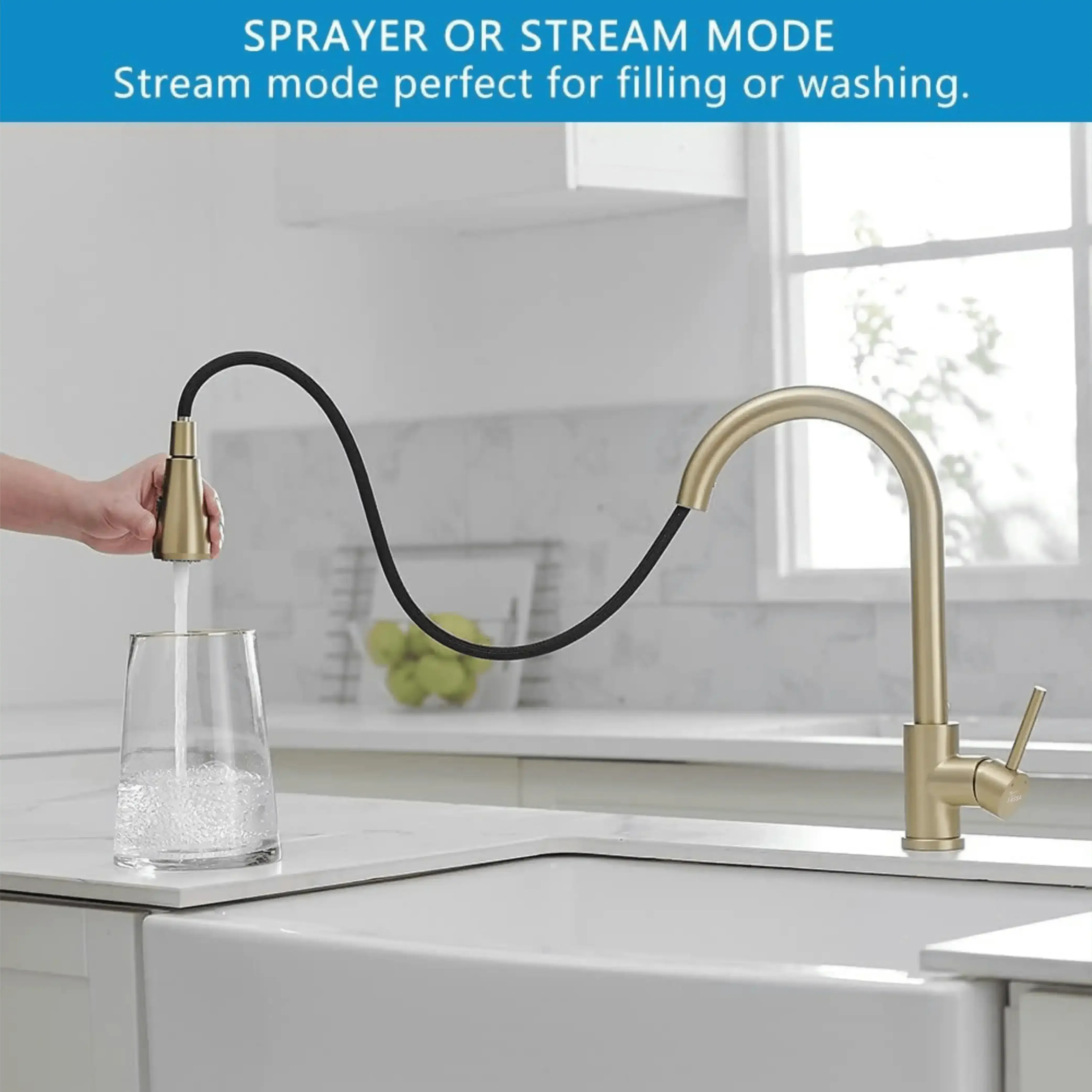 Pull Down 360° Hot & Cold Kitchen Mixer Faucet Premium SS Gold Dual Spray - Image 6