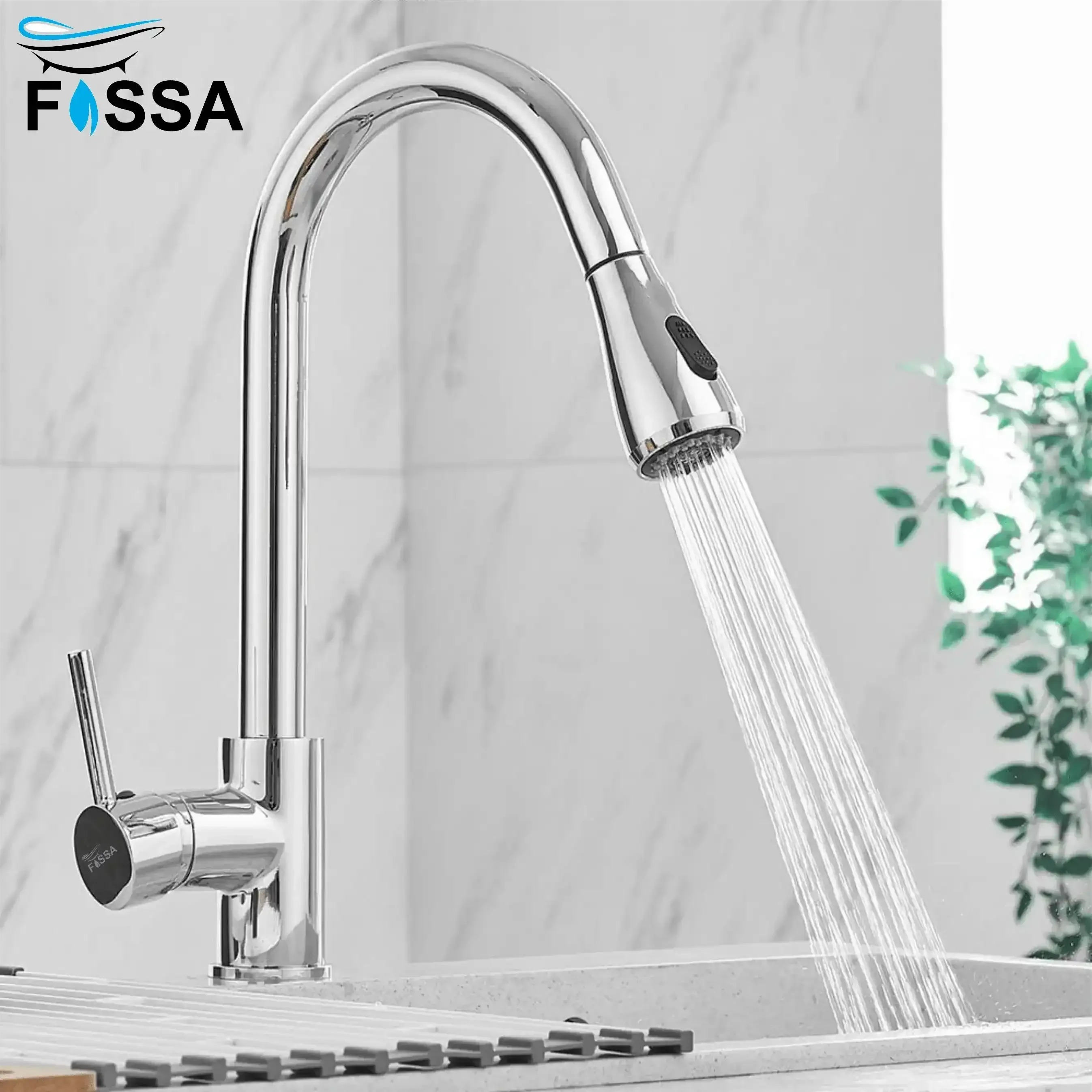 Pull Down 360° Hot & Cold Kitchen Mixer Faucet Premium SS Chrome Dual Spray - Image 3